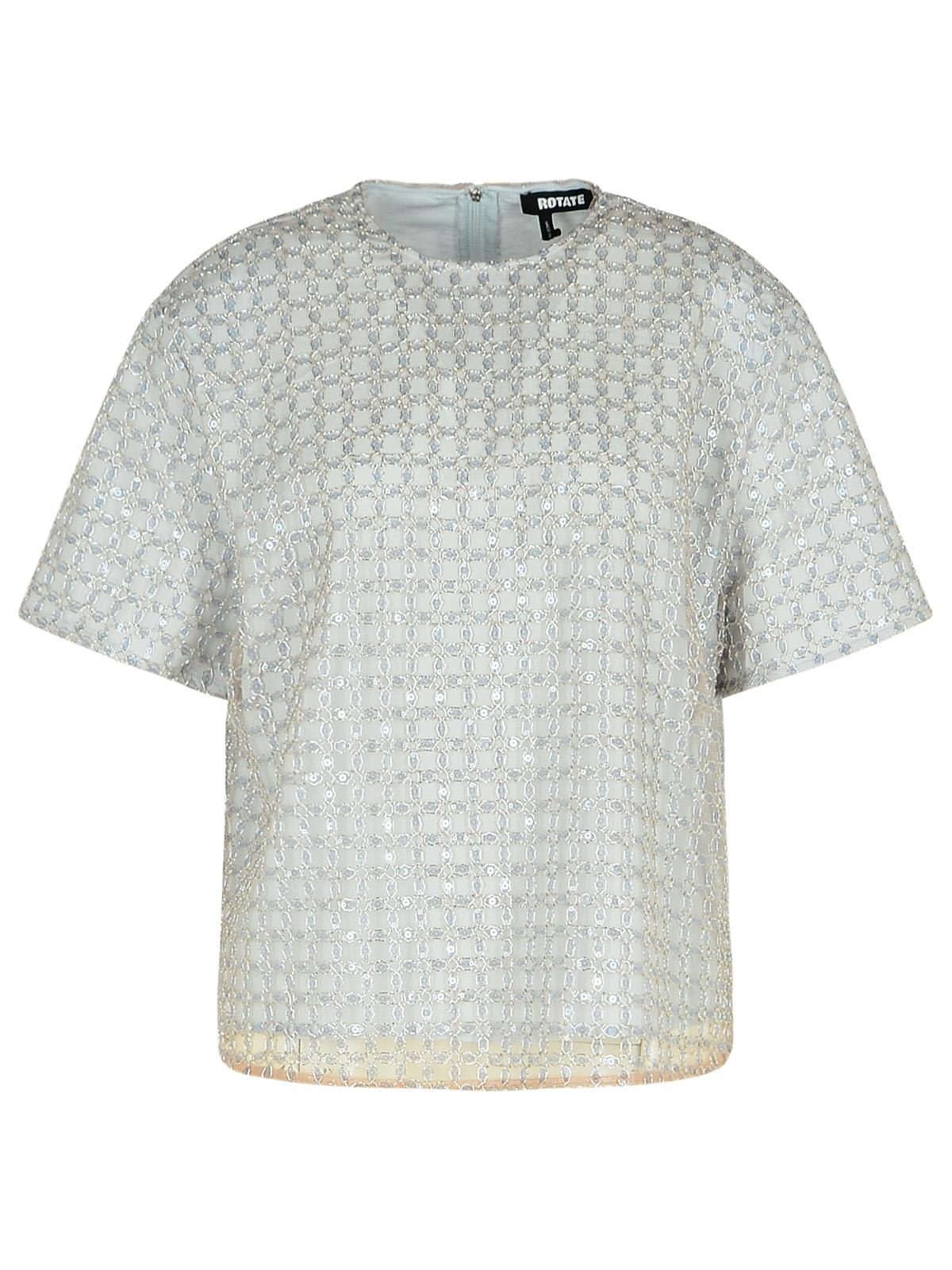 beaded Light Blue Polyester T-shirt