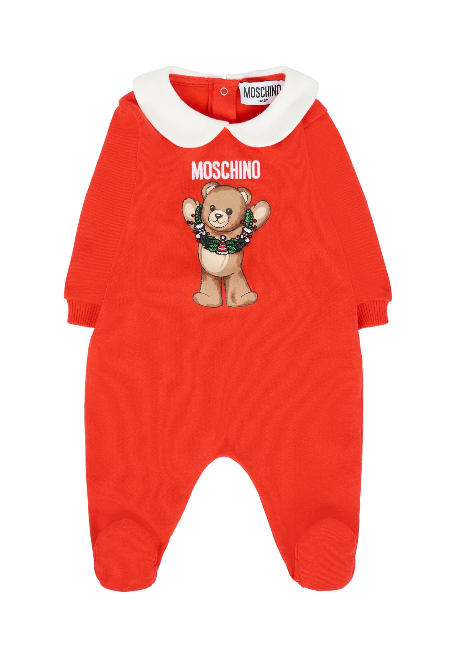 Moschino Red Babygrow For Babykids With Teddy Bear In Red