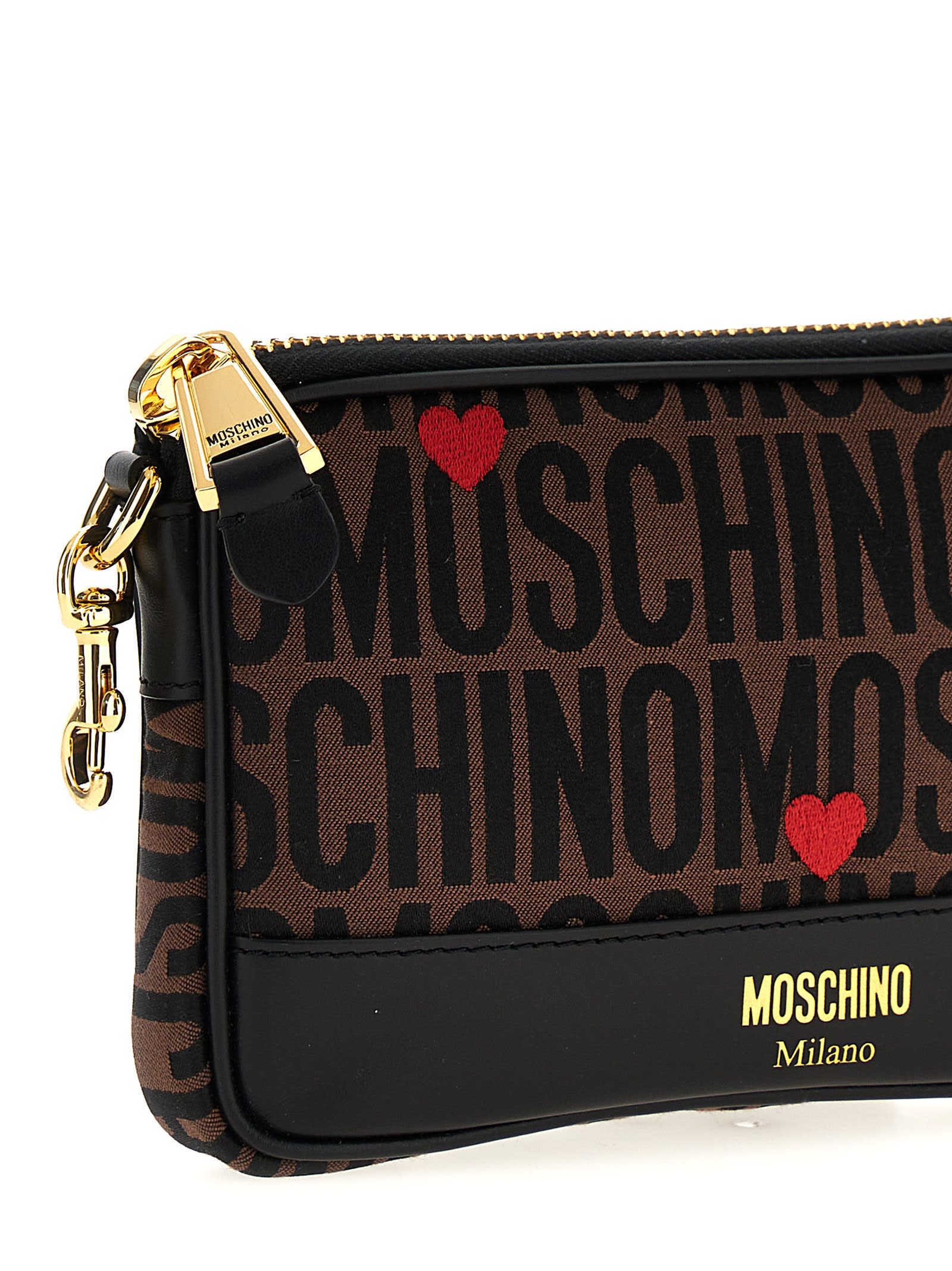 Shop Moschino Logo Crossbody Bag In Brown