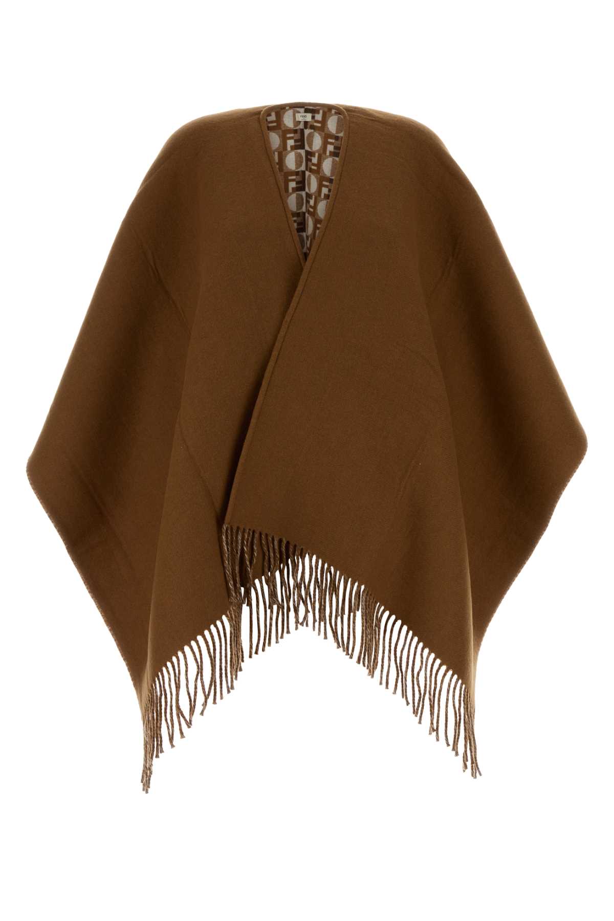 Fendi Biscuit Wool Blend Reversible Cape In Brown