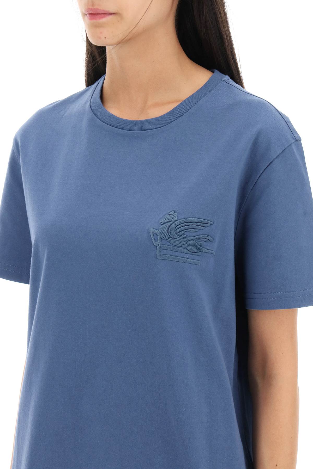 Shop Etro T-shirt With Pegasus Embroidery In Light Blue (blue)