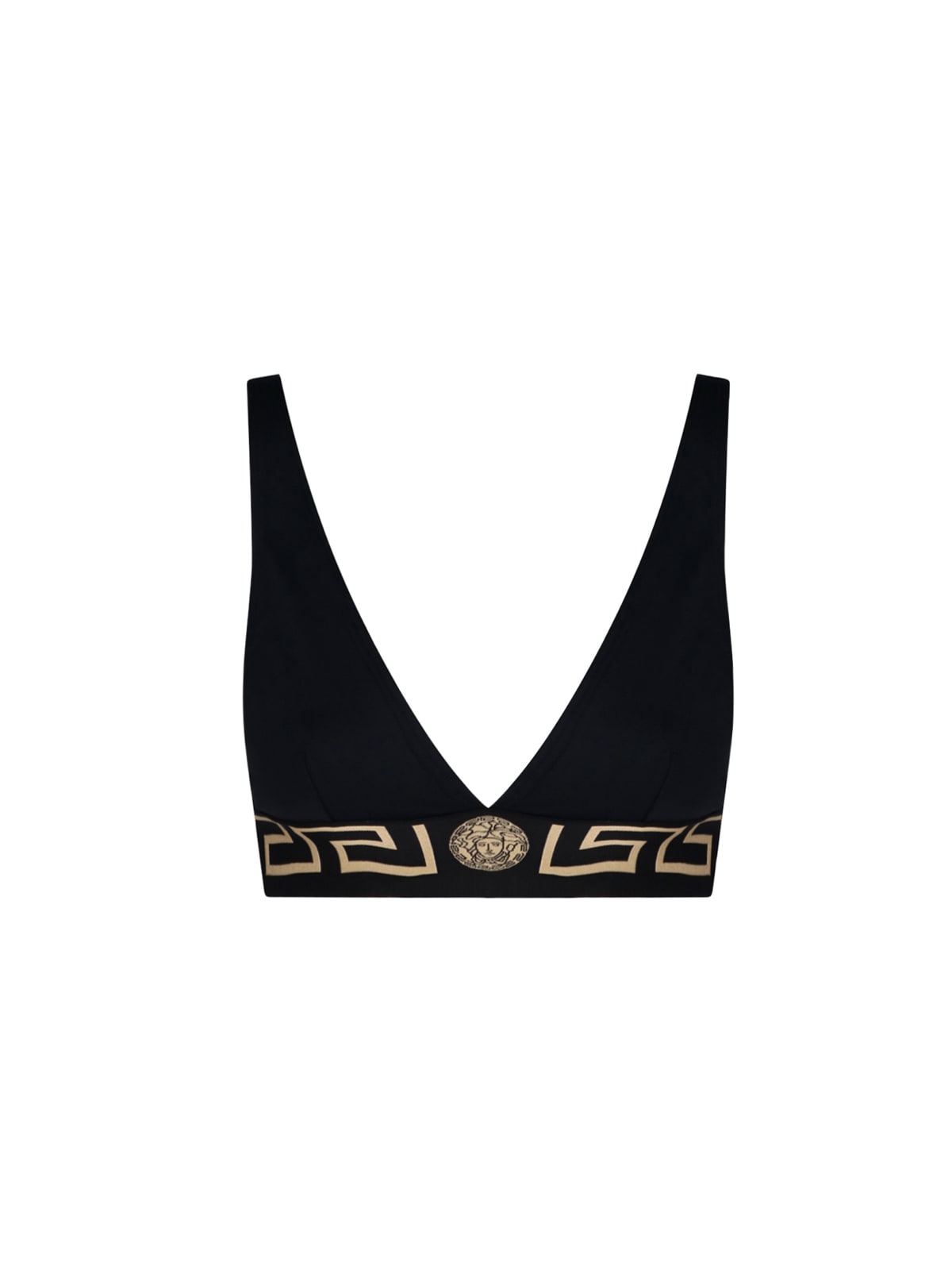Shop Versace Greek Bordered Bikini Top In Black
