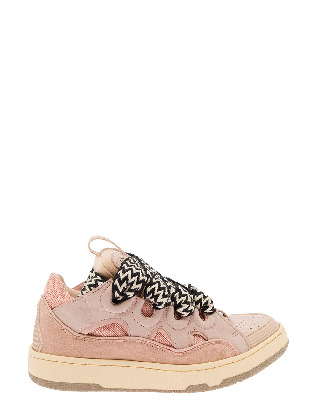 Shop Lanvin Curb Multicolor Low-top Sneaker With Oversized Laces In Leather Woman In Pink