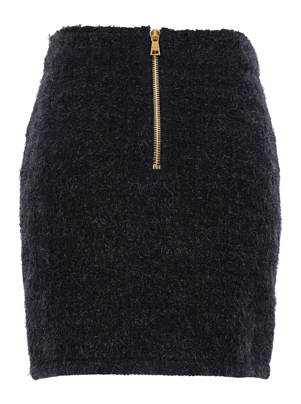 Shop Balmain Black Pencil Mini Skirt With Jewel Buttons In Tweed Woman