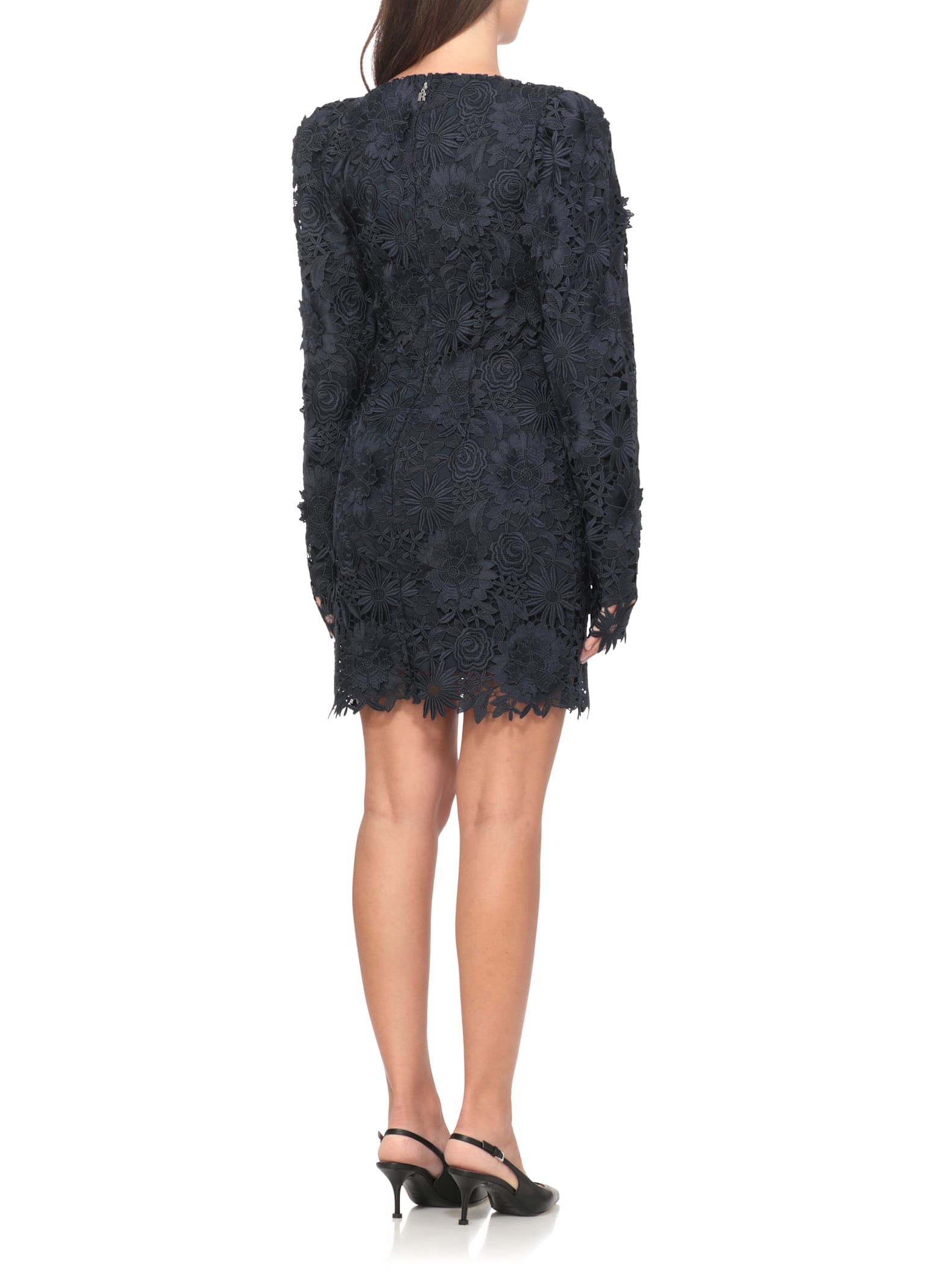 Rotate Birger Christensen Rotate Intricate Lace Dress With Wide Neckline In Blue