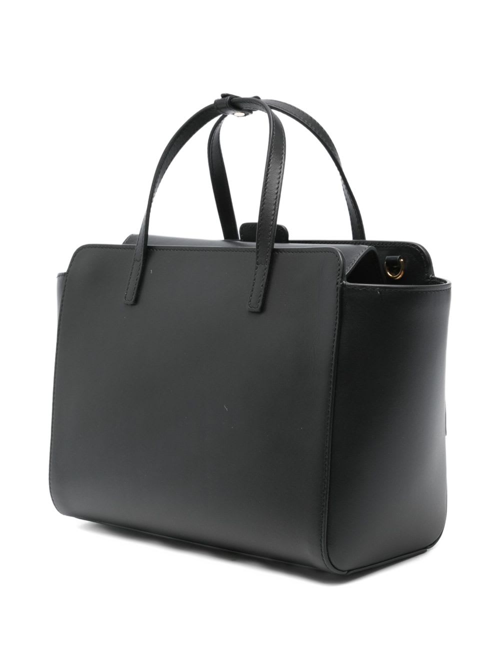 Hidesins Flap Medium Leather Tote In Black