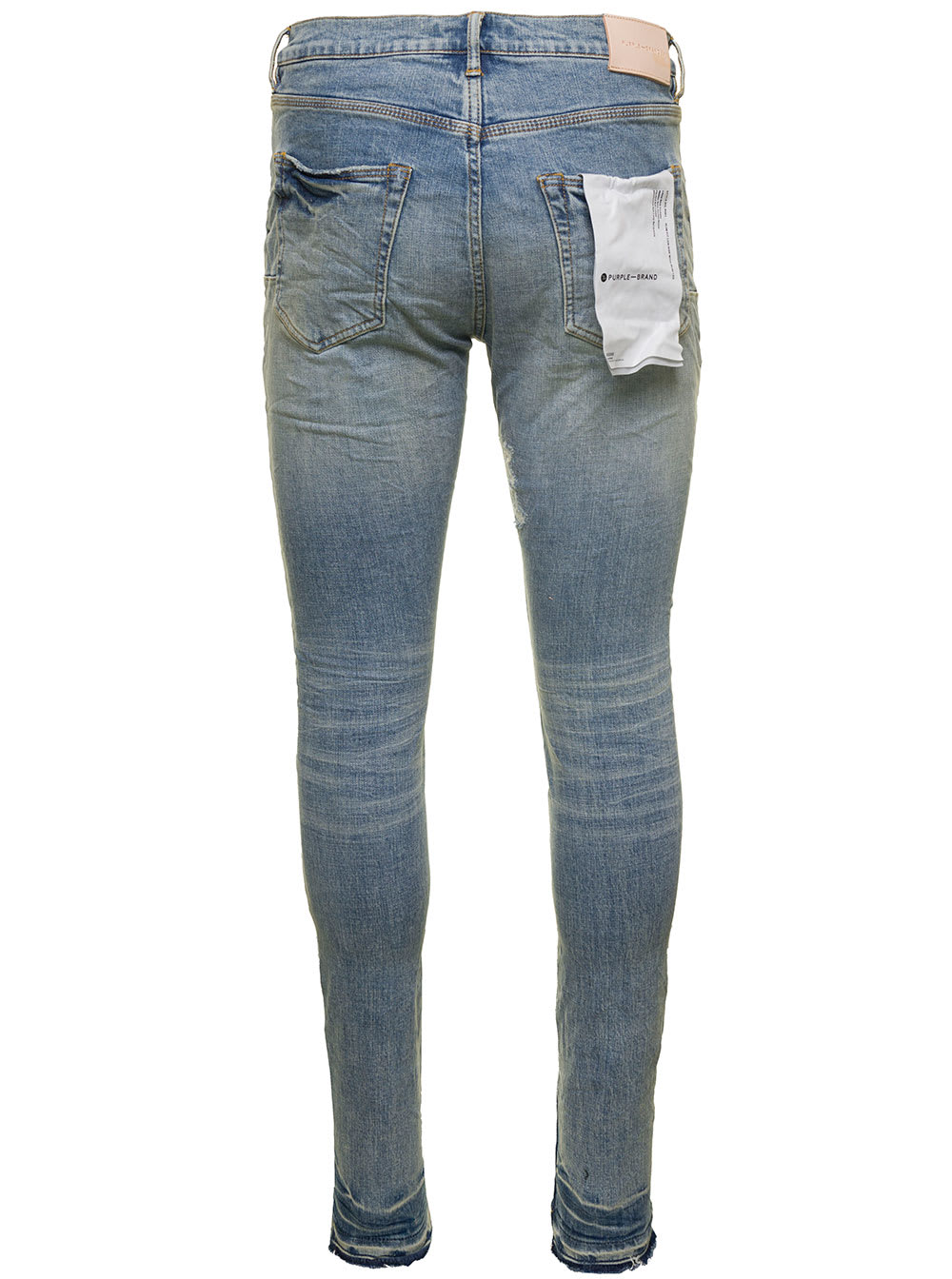 Shop Purple Brand Light Blue Skinny Jeans With Rips Detail In Stretch Cotton Denim Man