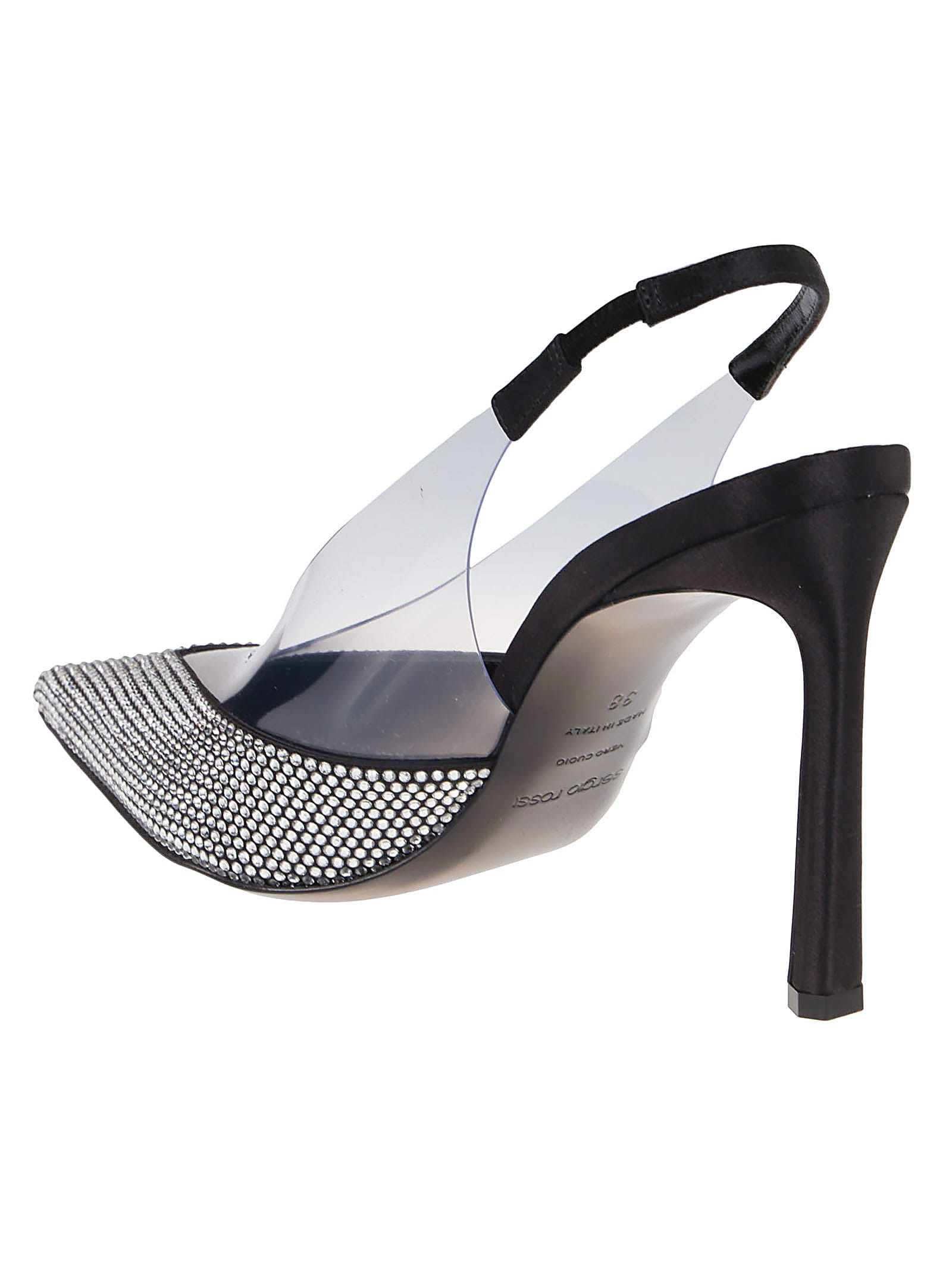 Shop Sergio Rossi Evangelie Slingback Sandals In Nero/crystal/trasparente