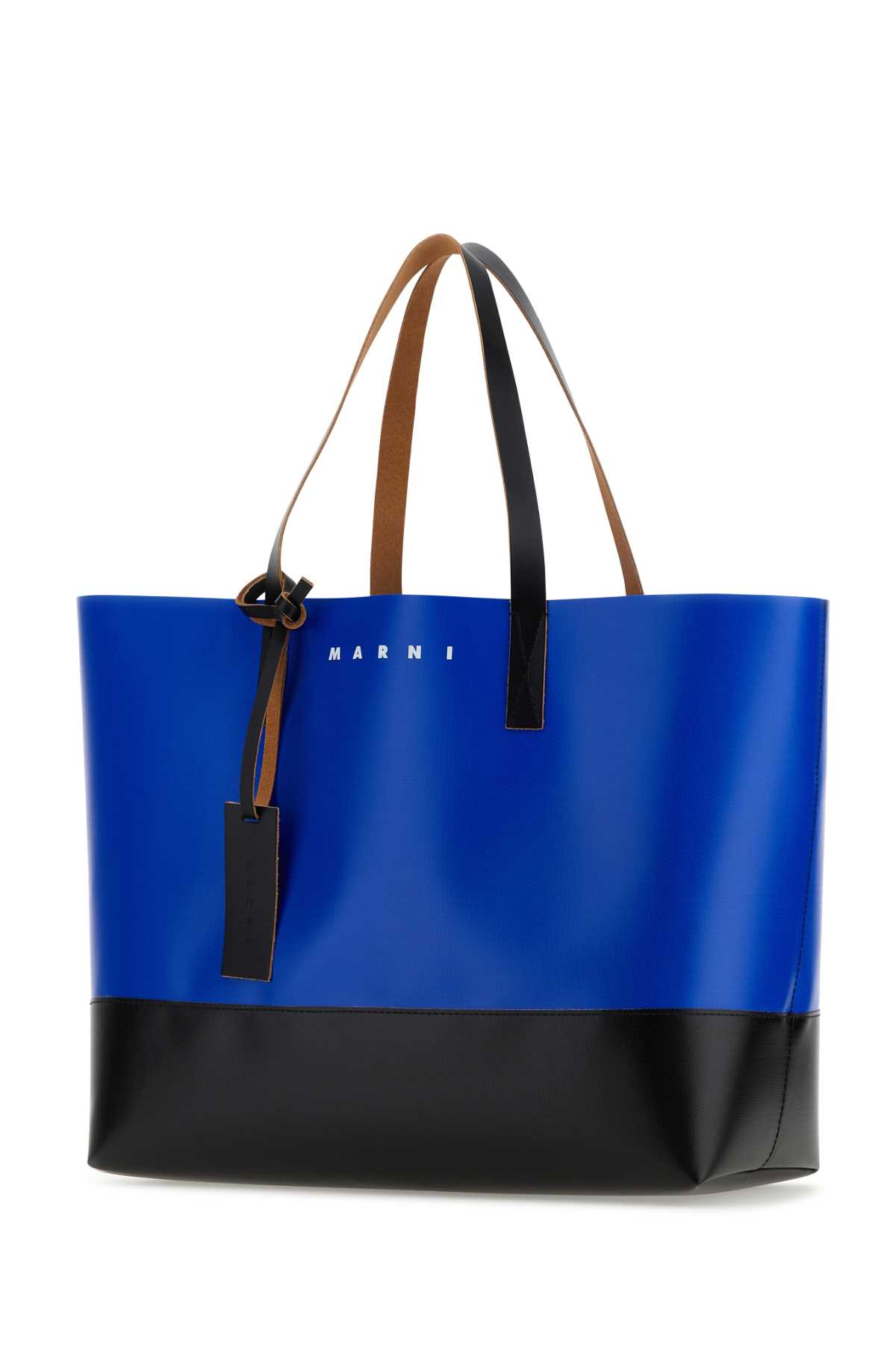Shop Marni Two-tone Pvc Shopping Bag In Royalblackblack