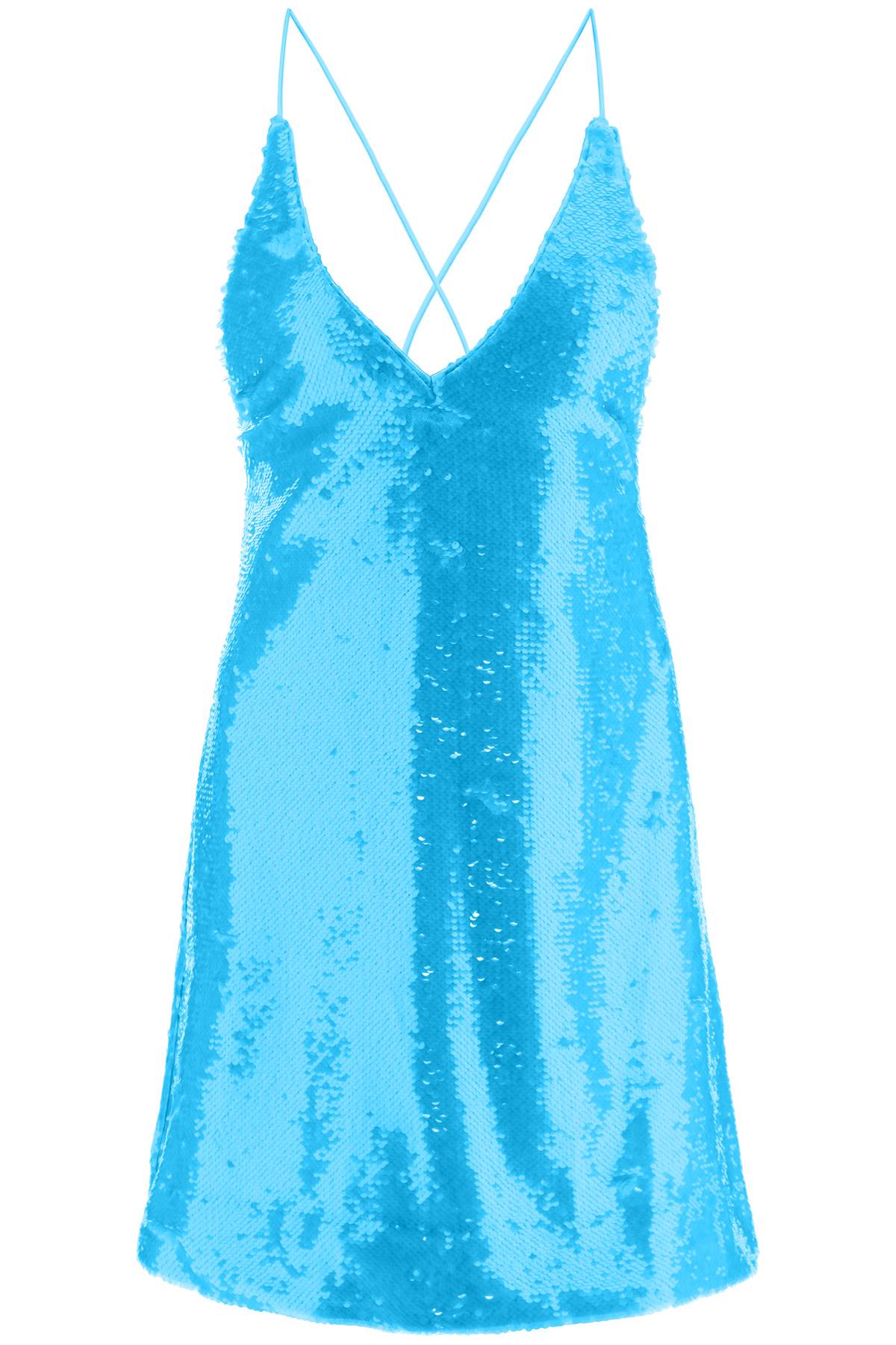 Shop Ganni Sequined Mini Dress In Blue Curacao (light Blue)