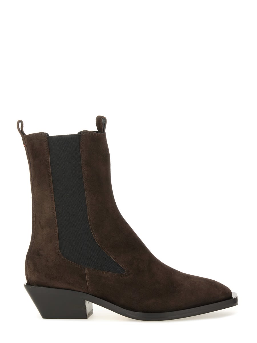Aeyde Suede Block Heel Boots With Elastic Panels In Brown