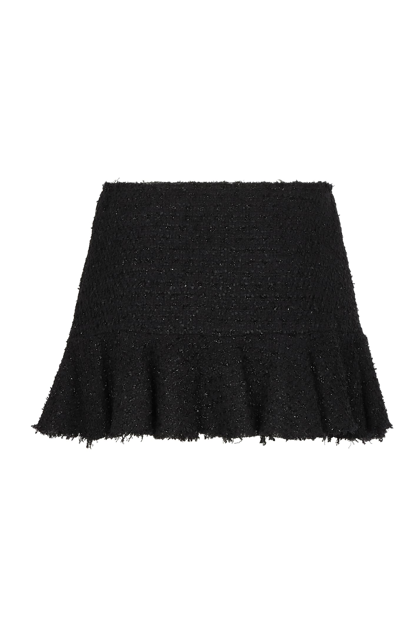 Blumarine Bouclé Knit Lurex Skirt With Frayed Hem In Black