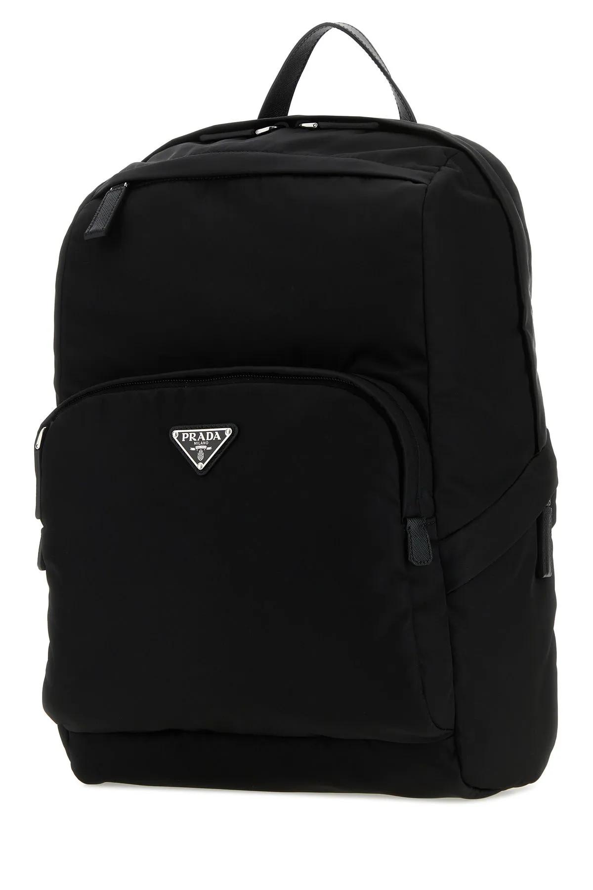 Prada Structured Leather Backpack With Logo Zipper Closure