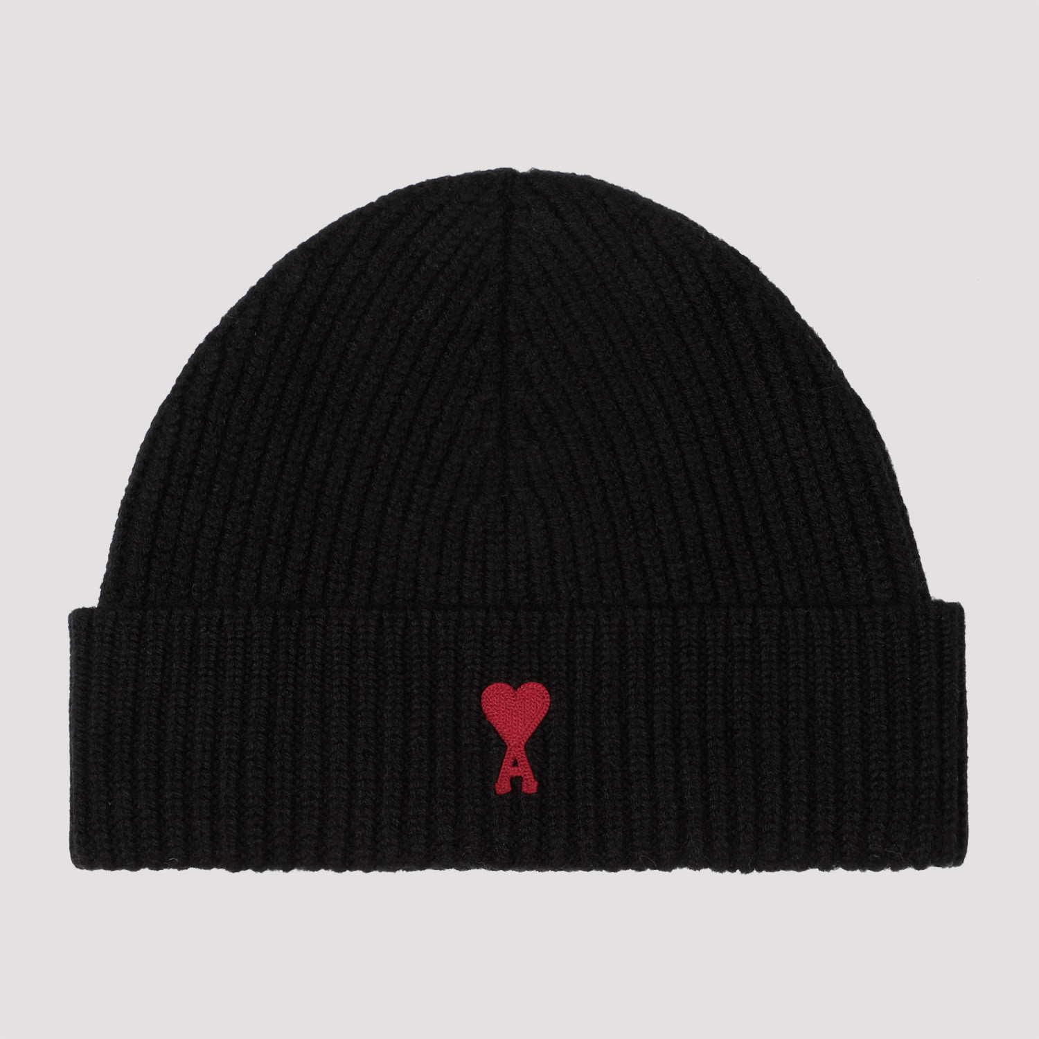 Shop Ami Alexandre Mattiussi Wool De Coeur Beanie In Black Red