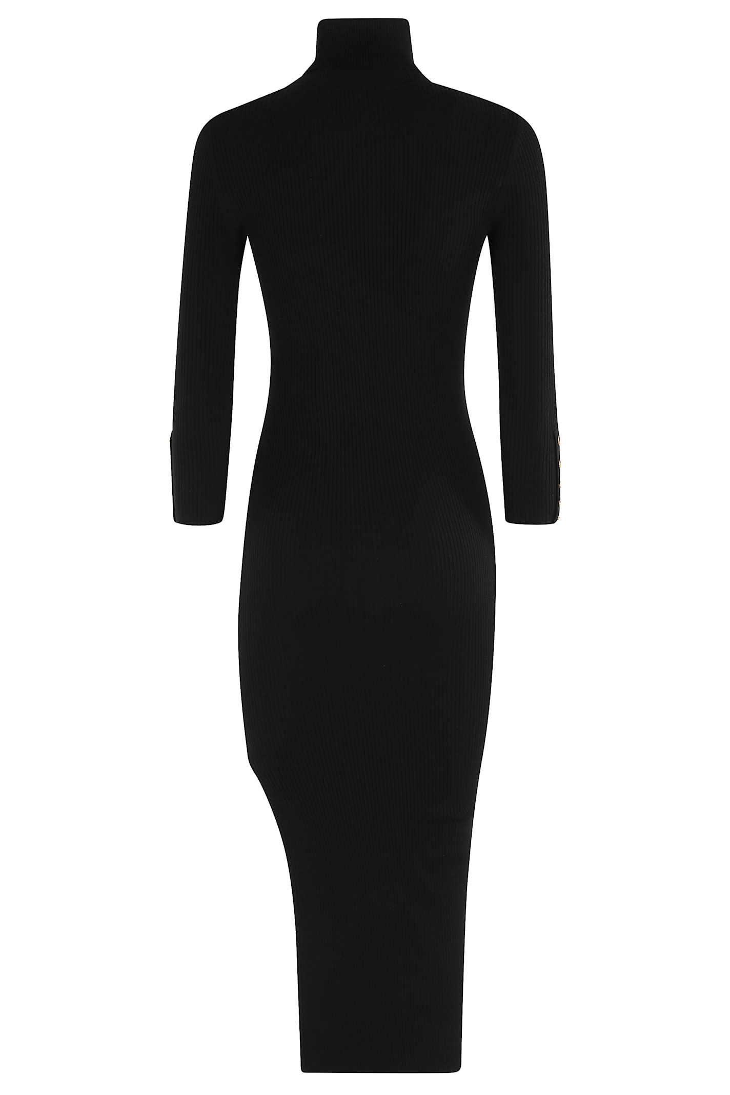Elisabetta Franchi Form-fitting Black Midi Dress With Ribbed Texture And Logo Detail In Black