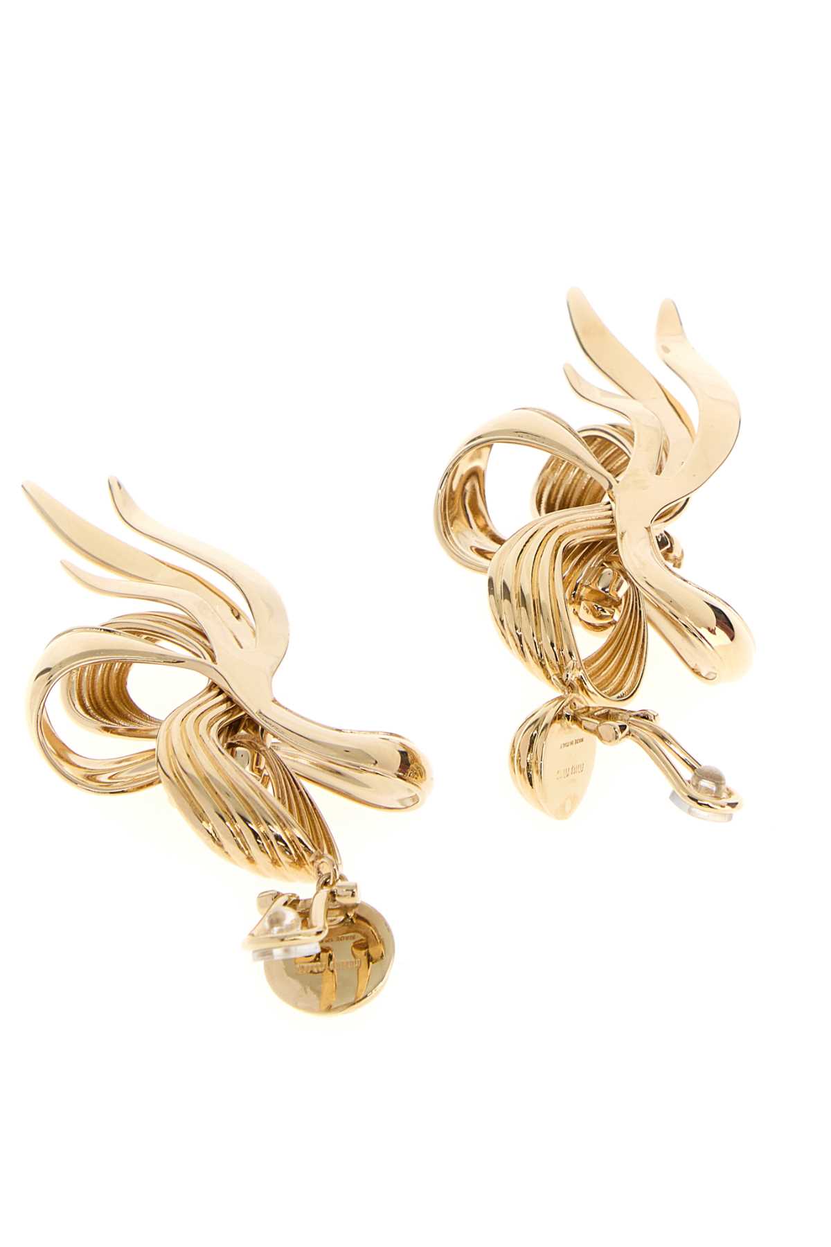 Miu Miu Textured Bow Design Metal Earrings In Gold