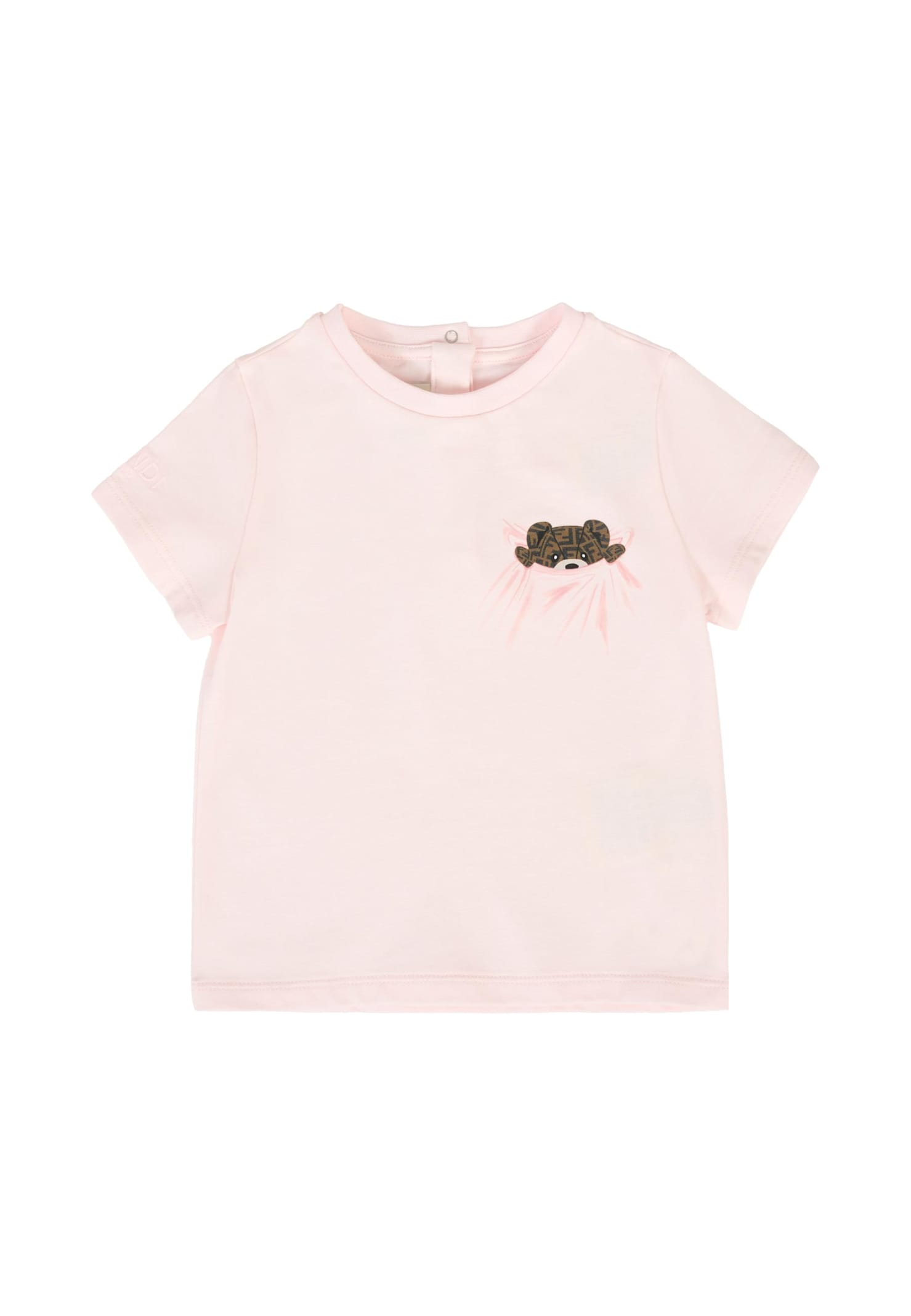 Fendi Pink T-hirt For Baby Girl With Teddy Bear In Pink