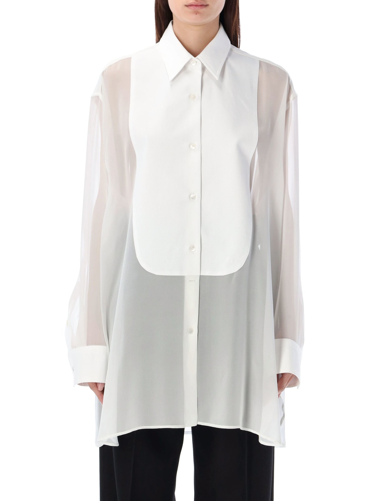 Shop Stella Mccartney S-wave Silk Chiffon Tuxedo Shirt In White