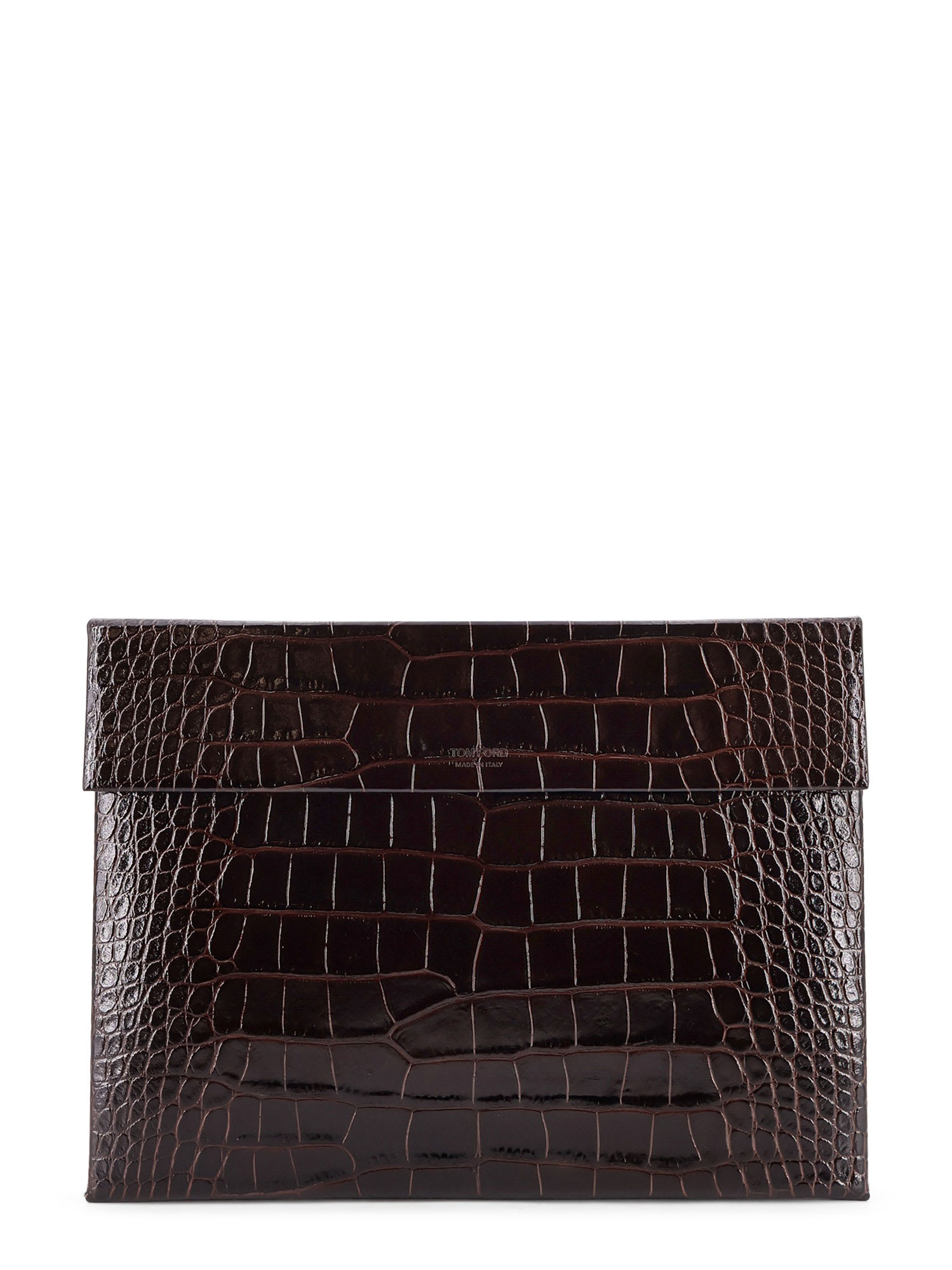 Tom Ford Leather Document Holder Featuring Crocodile Texture In Brown