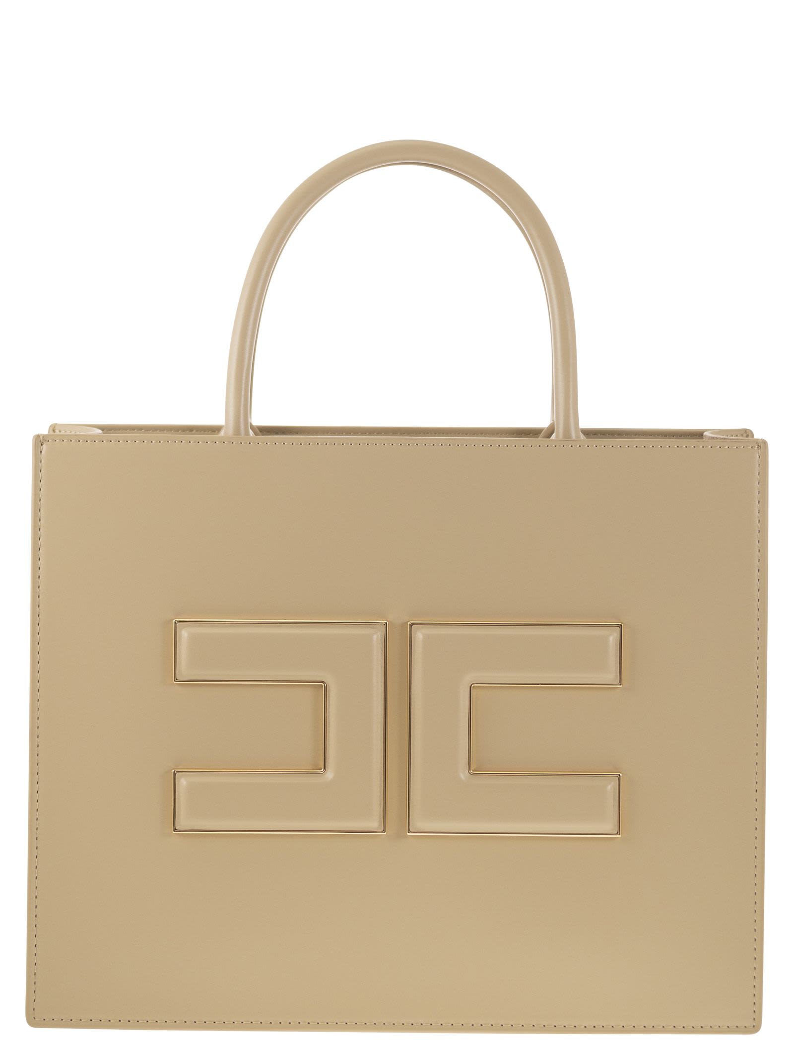 Elisabetta Franchi Medium Shopper With Logo Plaque