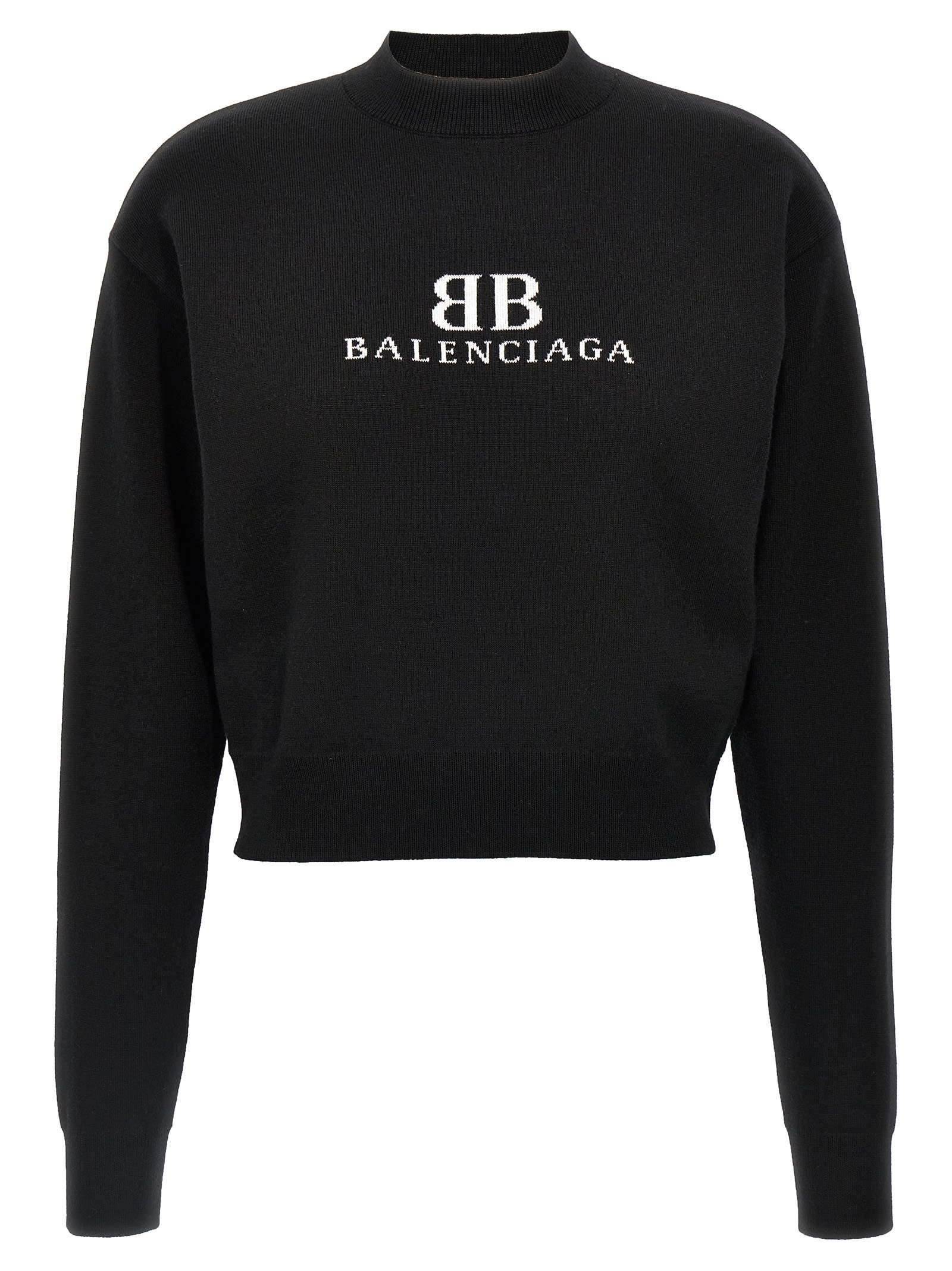 Balenciaga Logo Knitwear Sweater With Ribbed Accents In White/black