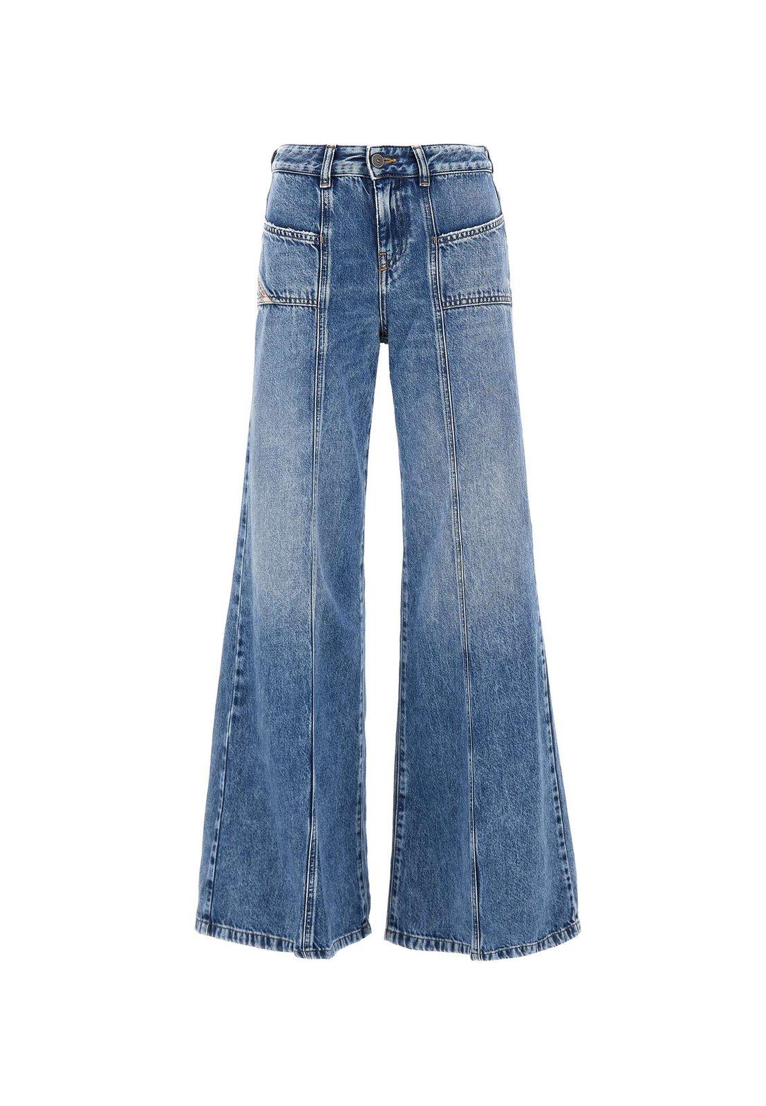 Shop Diesel D-akii Flared Panelled Jeans In Stone Washed