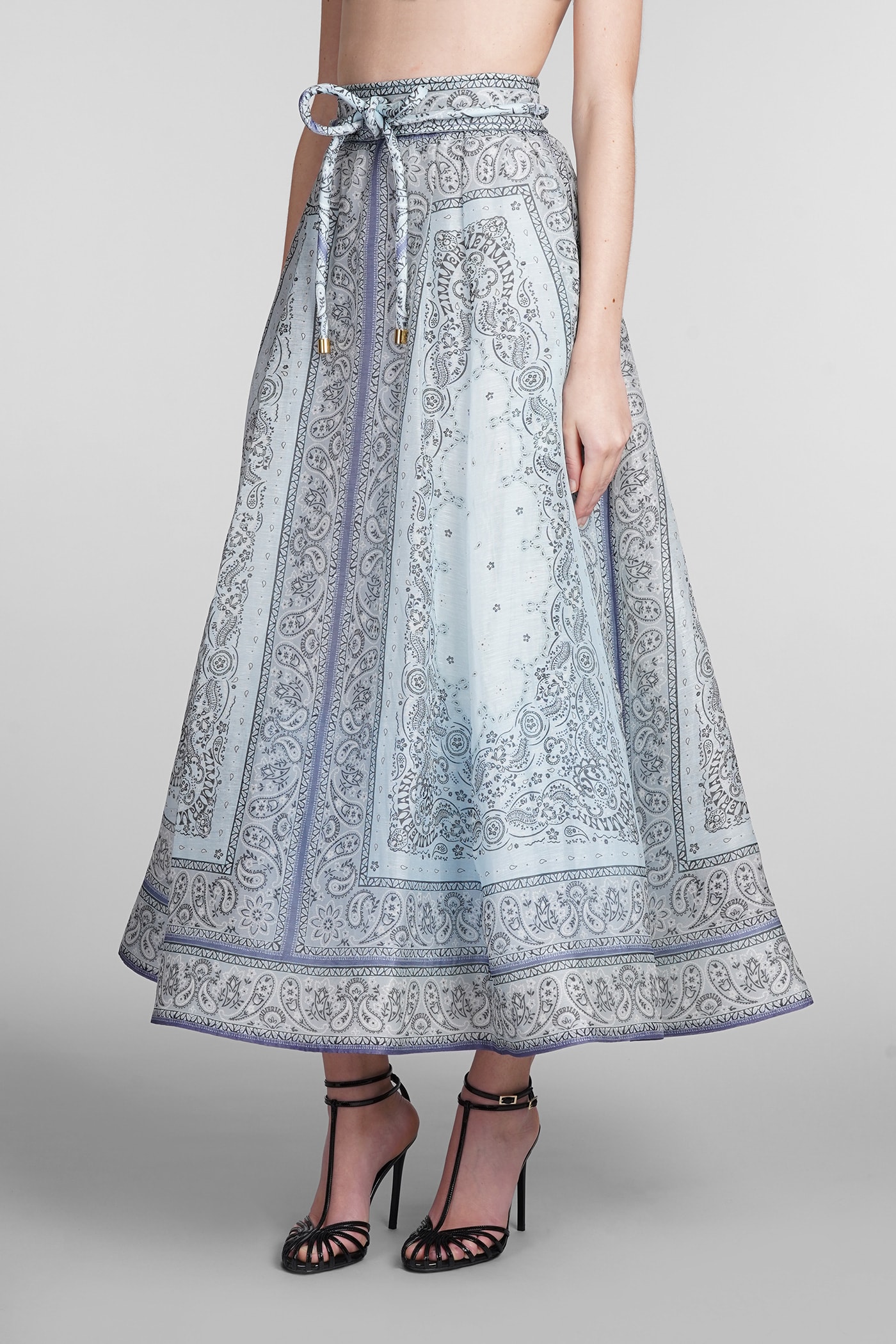 Zimmermann Printed Linen Blend Matchmaker Skirt In Blue