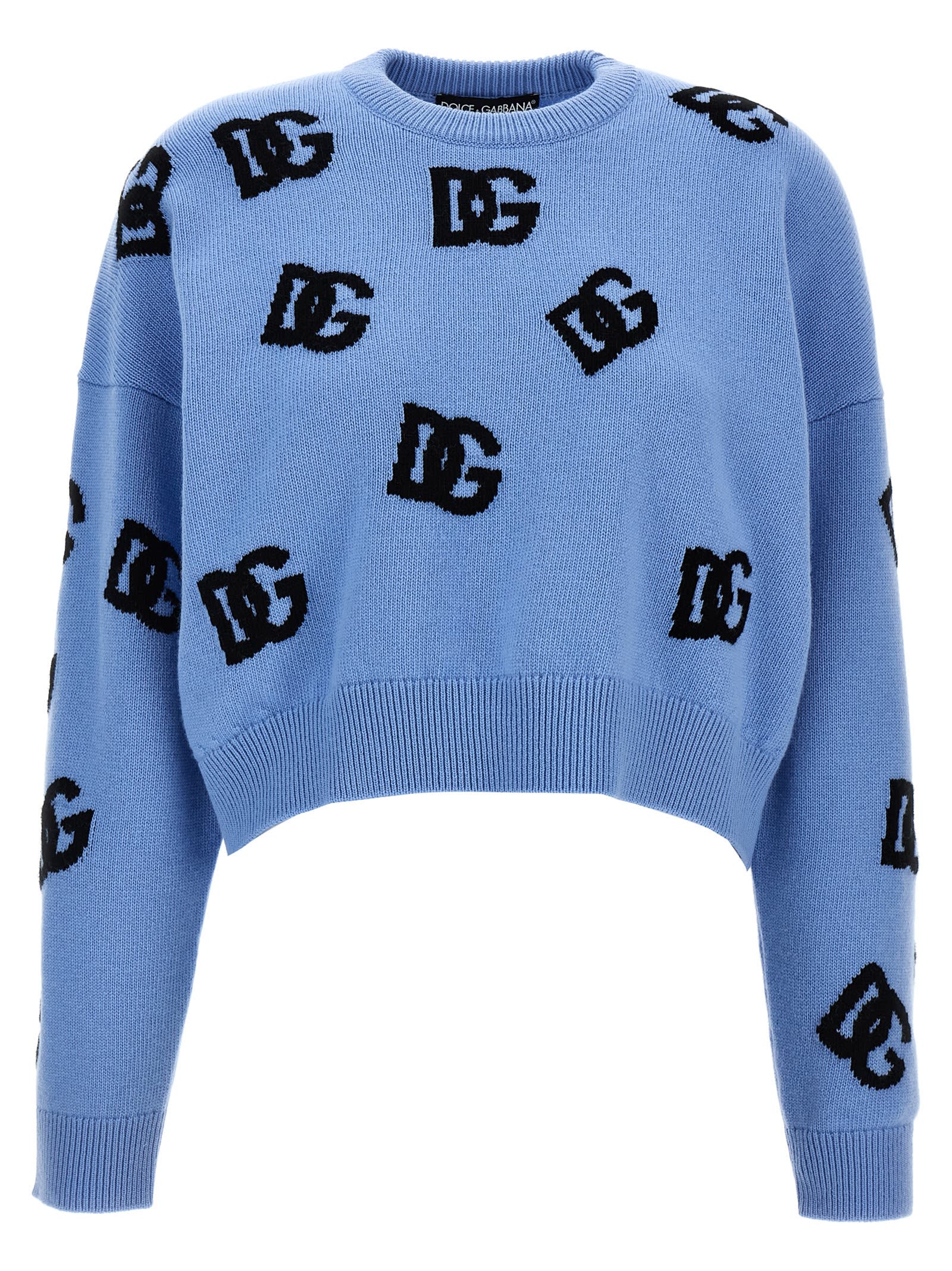 Shop Dolce & Gabbana Jacquard Logo Sweater In Light Blue