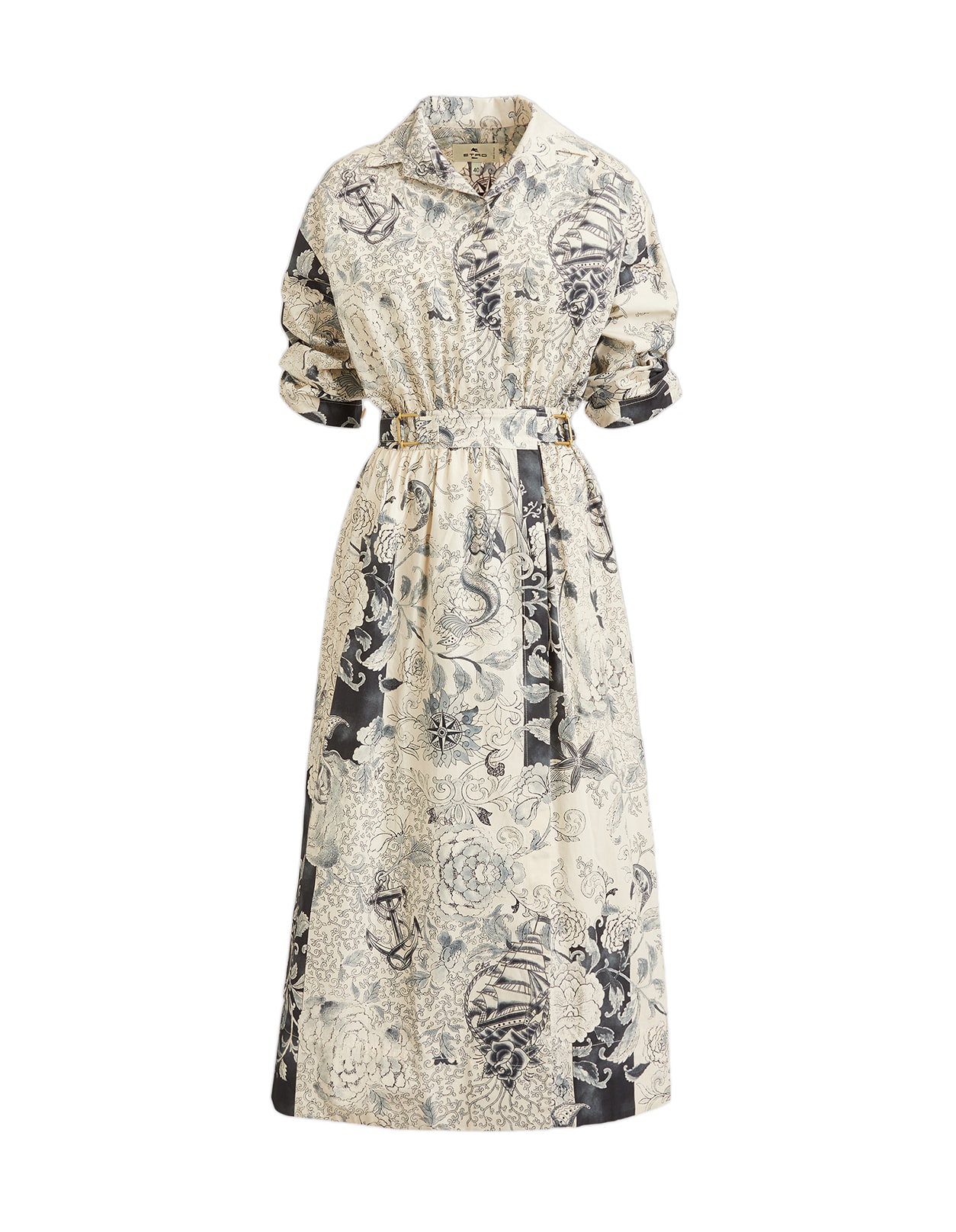 Etro Midi Shirt Dress With Flowers And Tattoo Prints