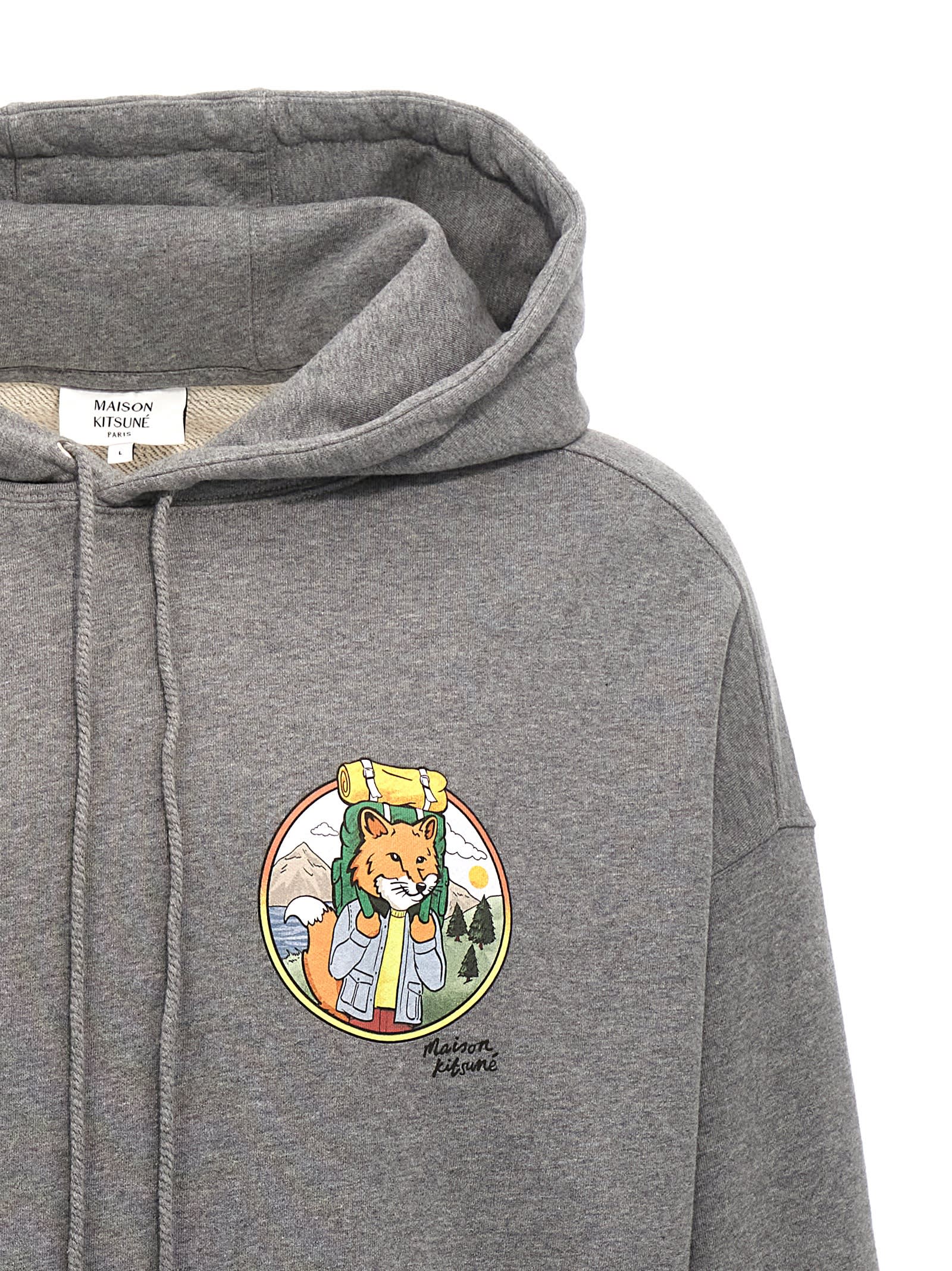 Shop Maison Kitsuné Rambling Fox Hoodie In Gray