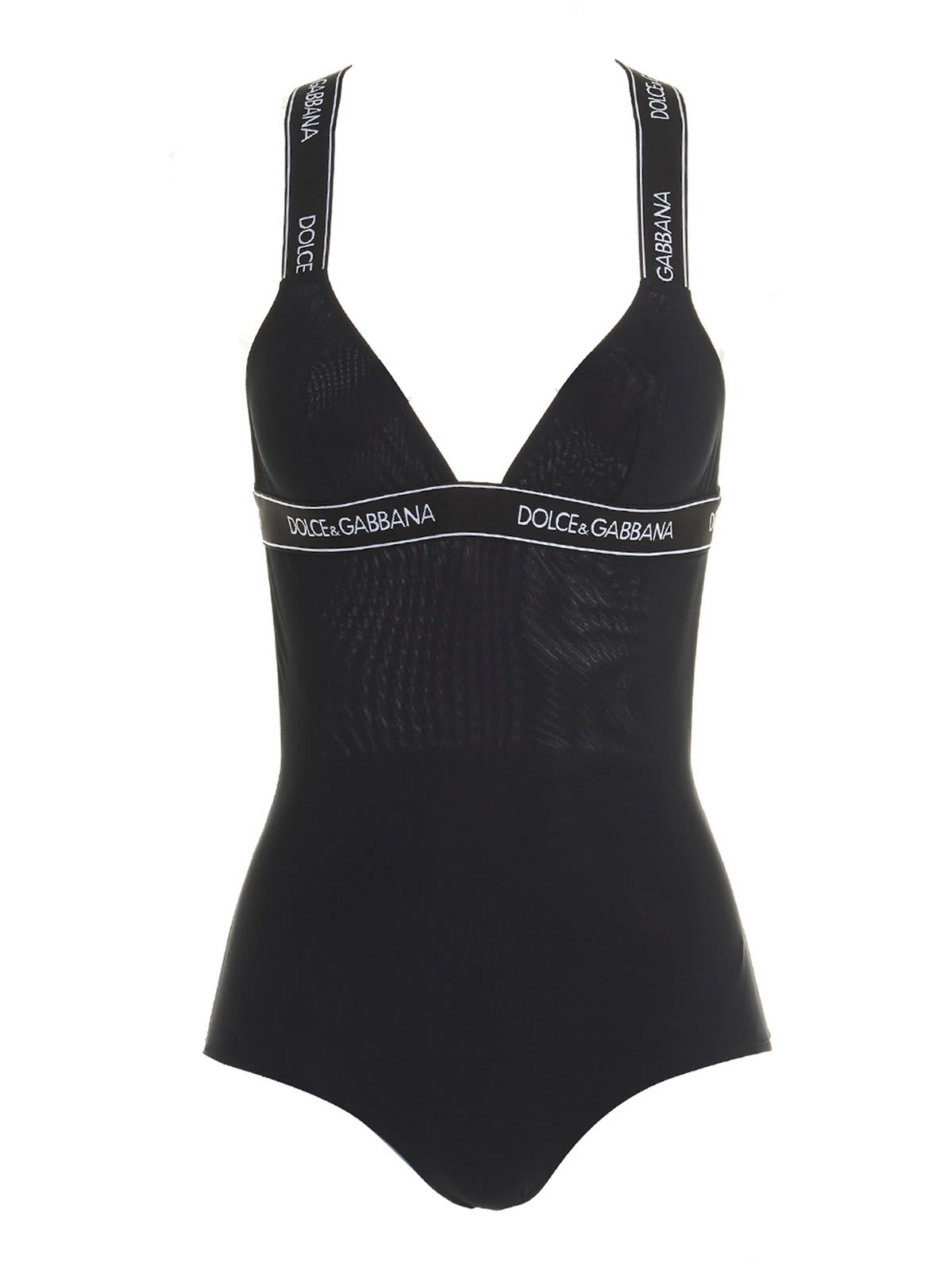 Shop Dolce & Gabbana Logo Tape Swimsuit In Black