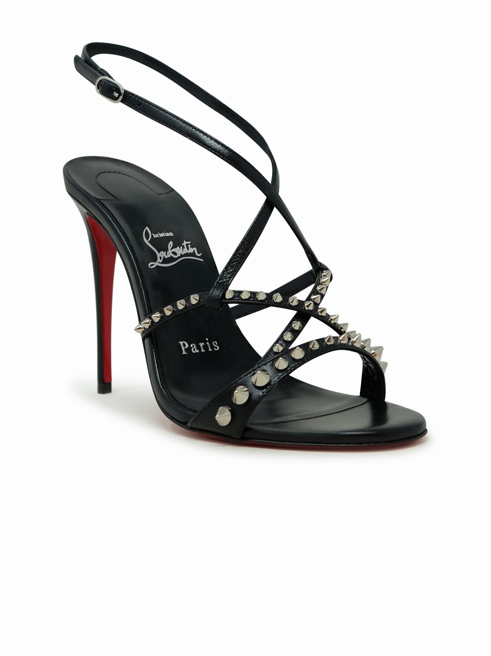 Shop Christian Louboutin Black Leather Spikes Tatooshka 100 Pumps