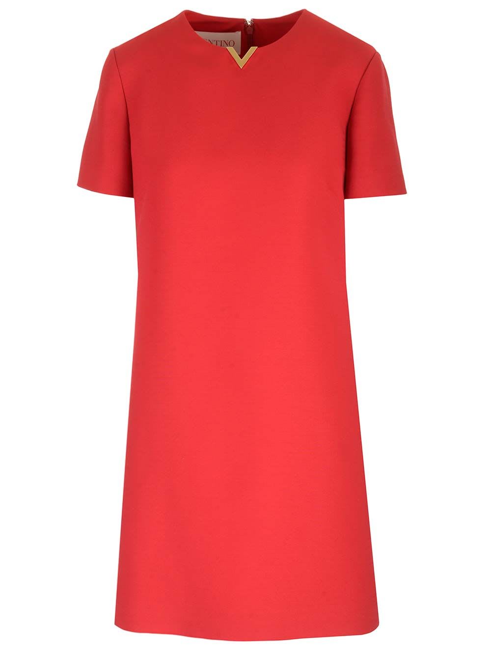 VALENTINO DRESS CREPE COUTURE SHORT SLEEVE RED 