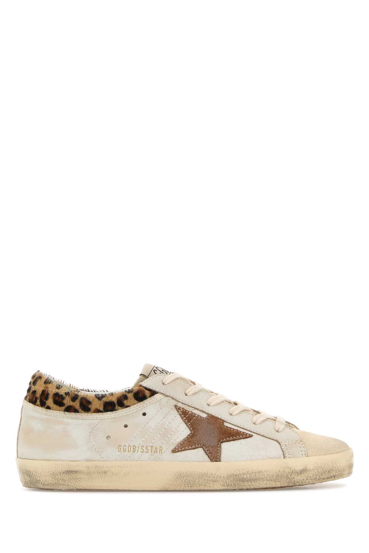 Golden Goose Super Star Leather Upper Horsy Leo Printed Collar Suede Star Sneakers White In Neutral