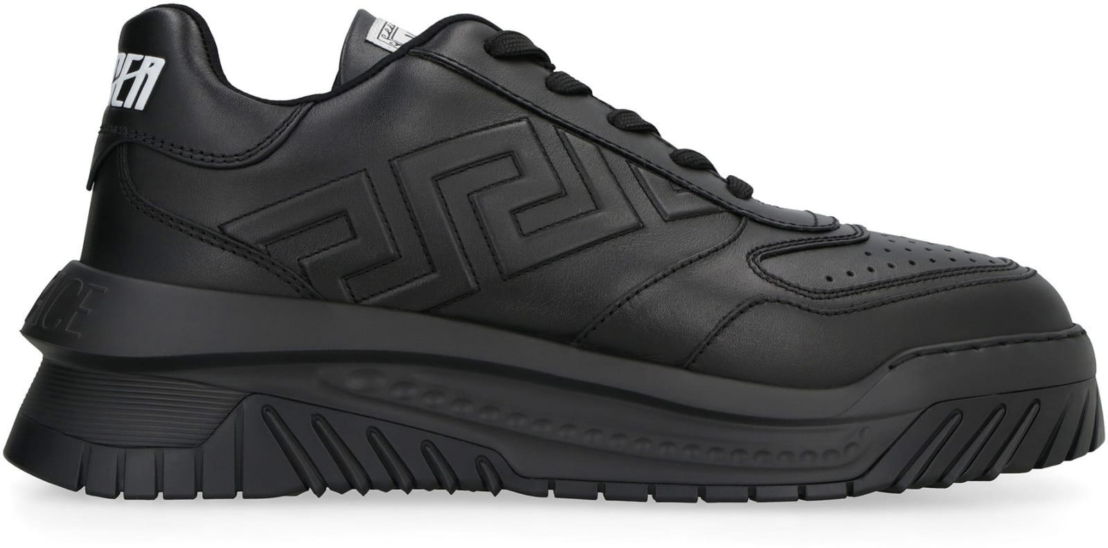 Shop Versace Odissea Leather Low-top Sneakers In Black