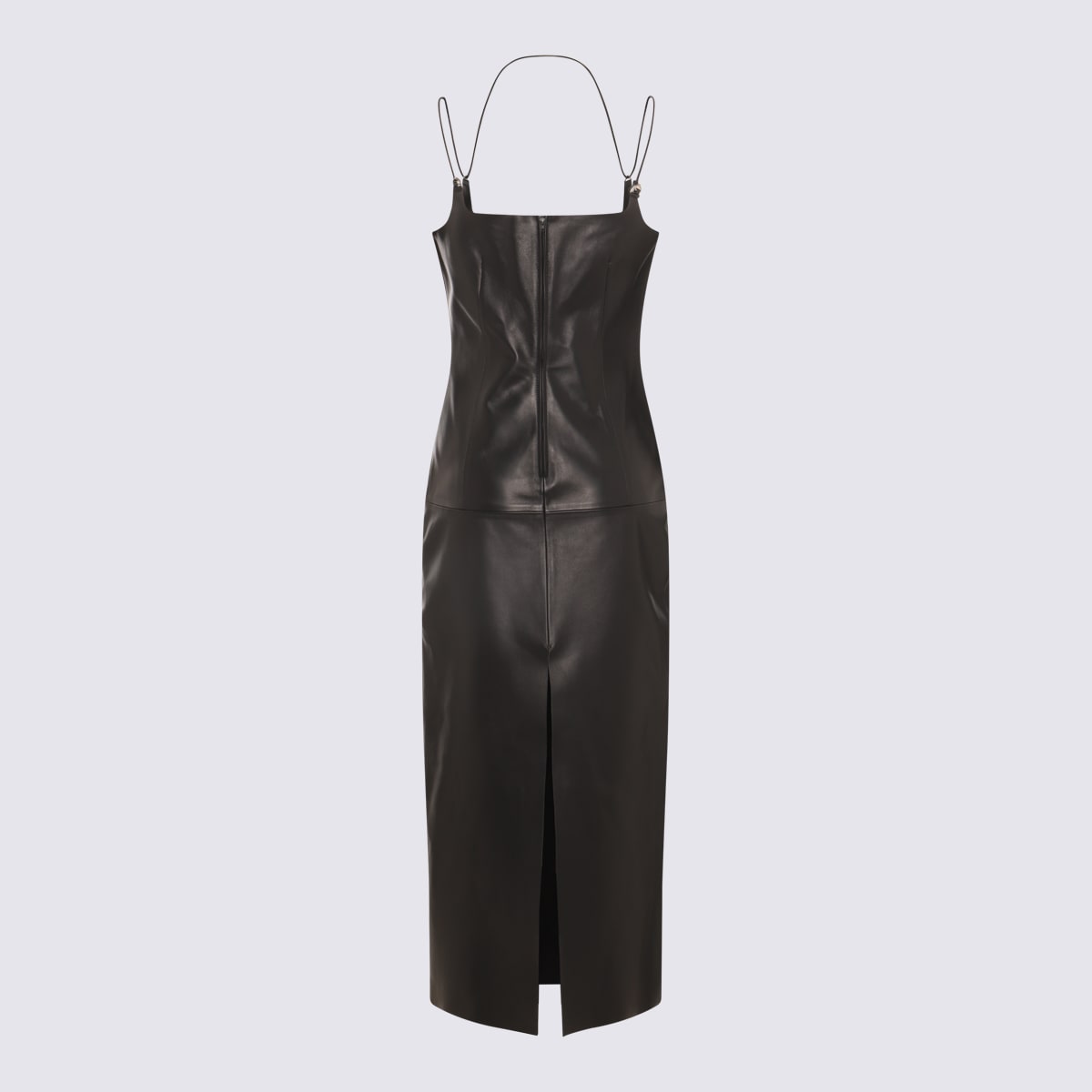 Shop Attico Black Leather Midi Dress