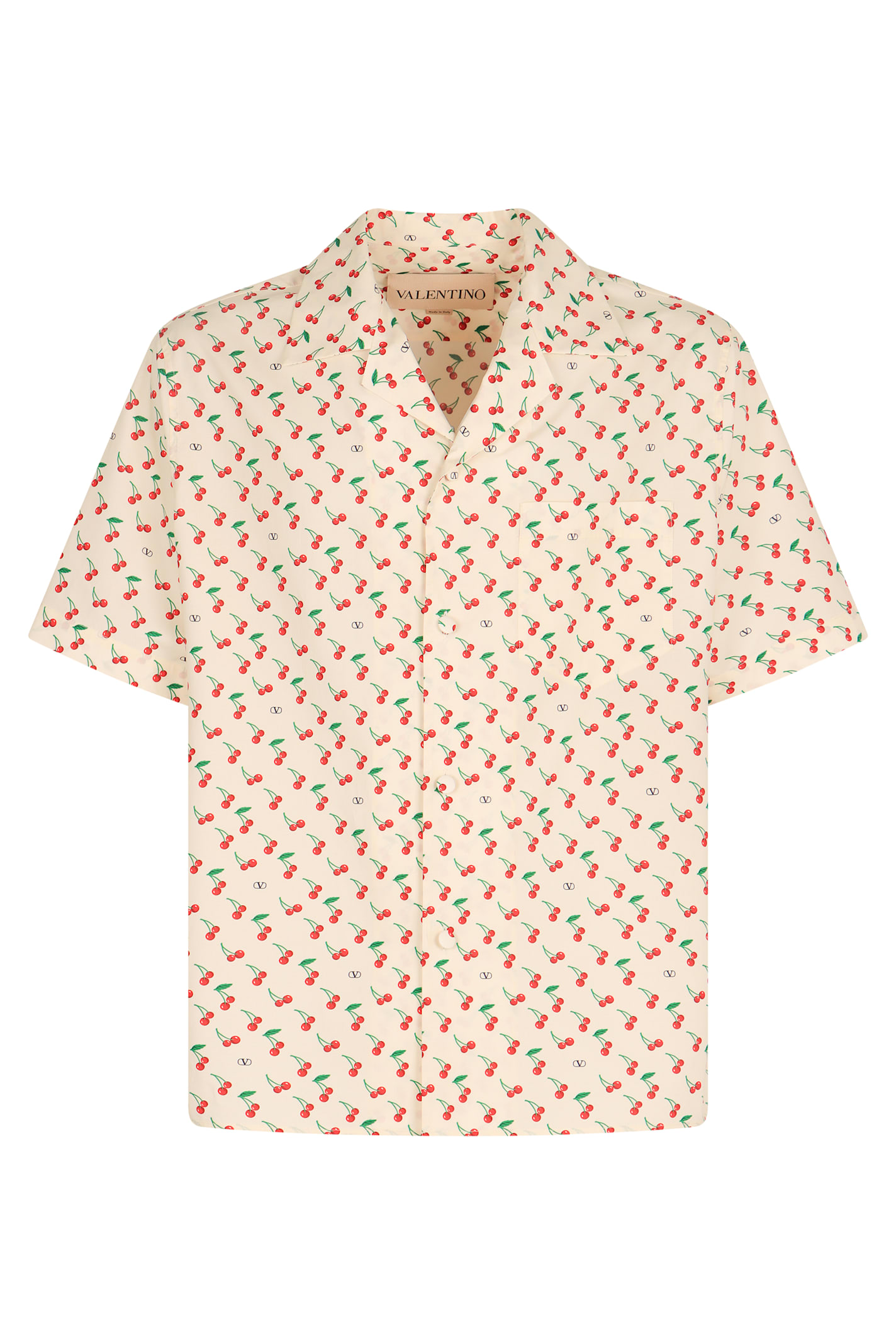 Valentino Cherryfic Camp Collar Cotton Shirt In Neutral