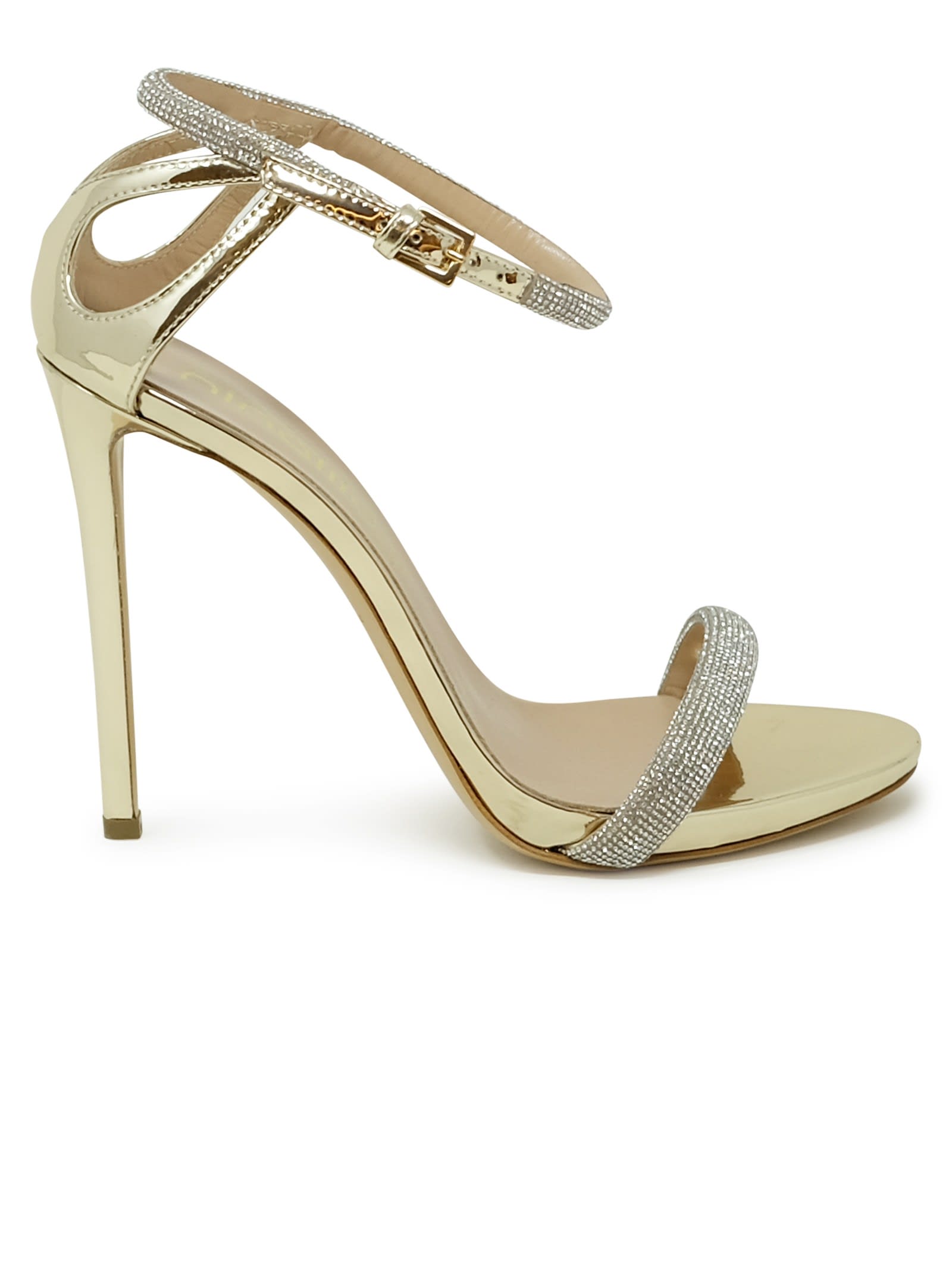 Gold Leather Sandals With Swarovski