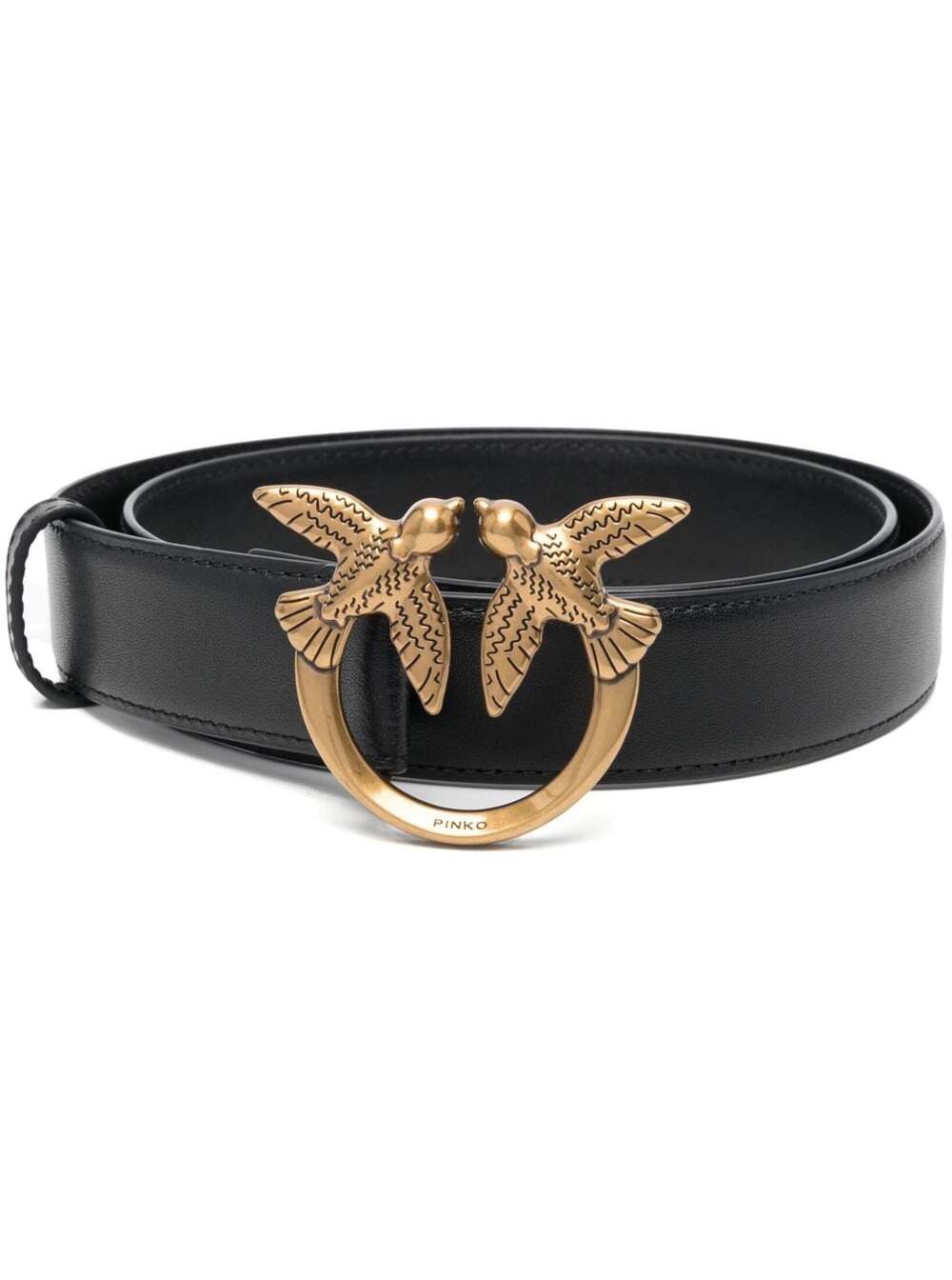 Pinko Love Birds Black Belt With Logo Buckle In Soft Silky Leather Woman