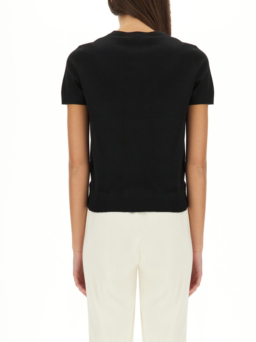 Theory Minimalist Black Knitted Top With Short Sleeves In Black