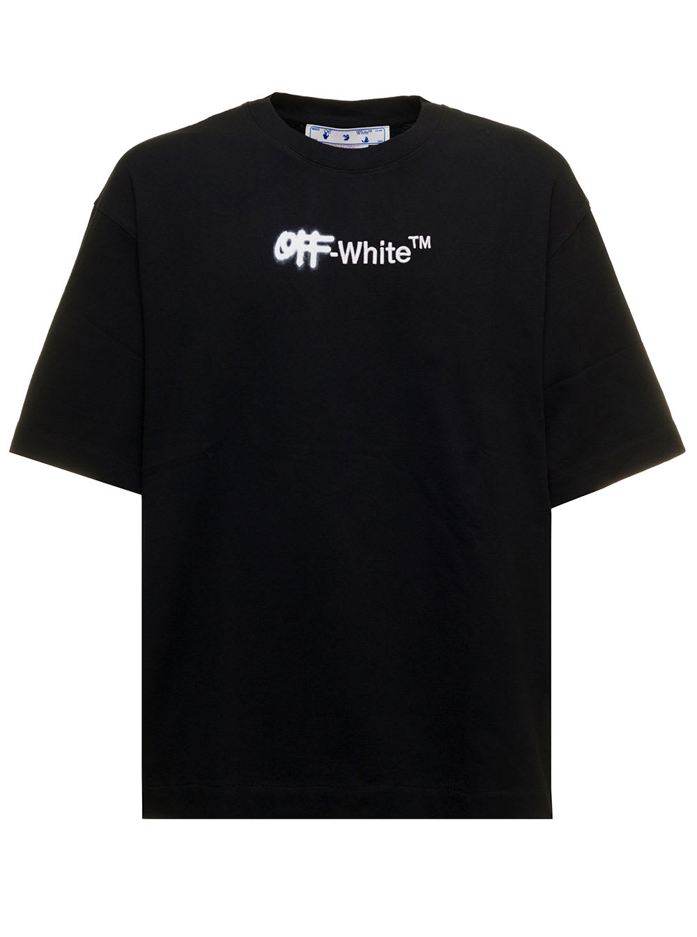 Off-White Black Cotton T-shirt With Spray Helv Over Skate Print Off White Man