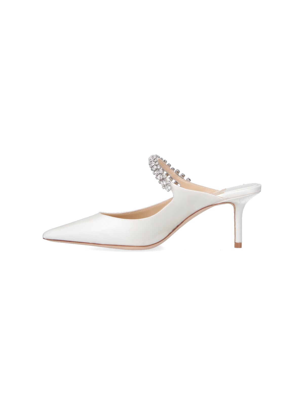 Jimmy Choo Bing 65 Crystal Strap Satin Mules In White
