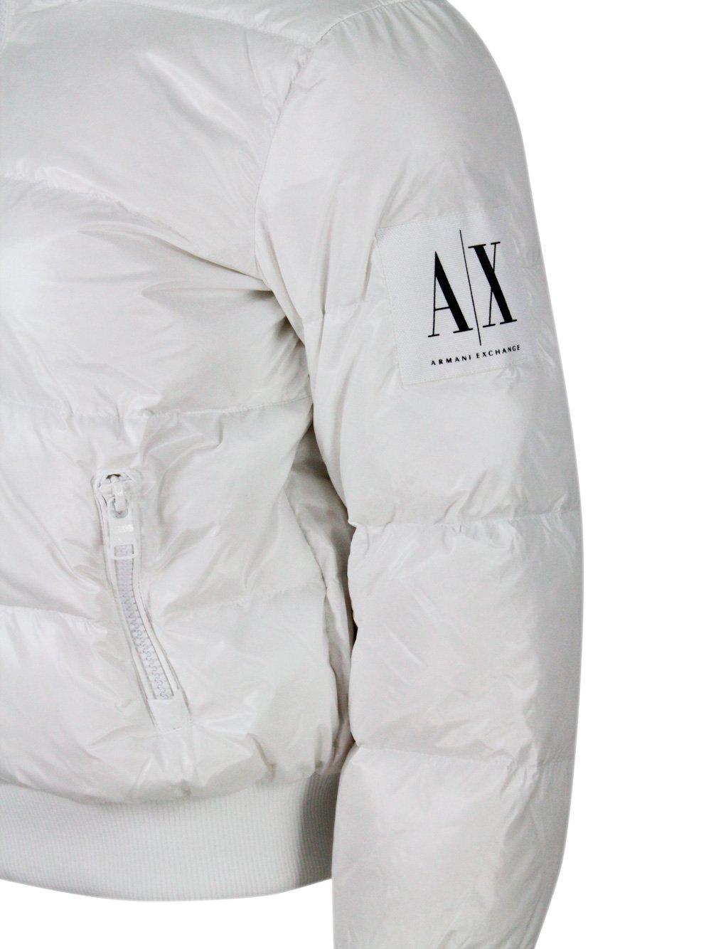 Shop Armani Exchange Hooded Zipped Puffer Jacket In White