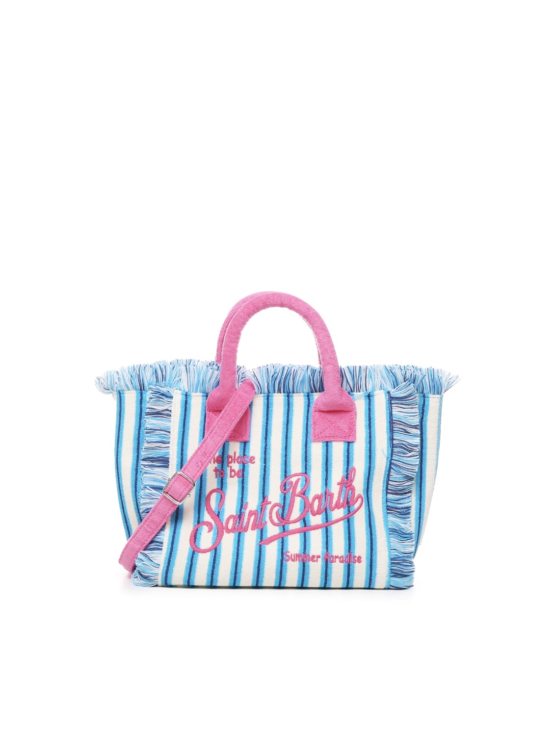 Shop Mc2 Saint Barth Colette Bag With Handles And Shoulder Strap In Azzurro, Azzurro Chiaro, Rosa