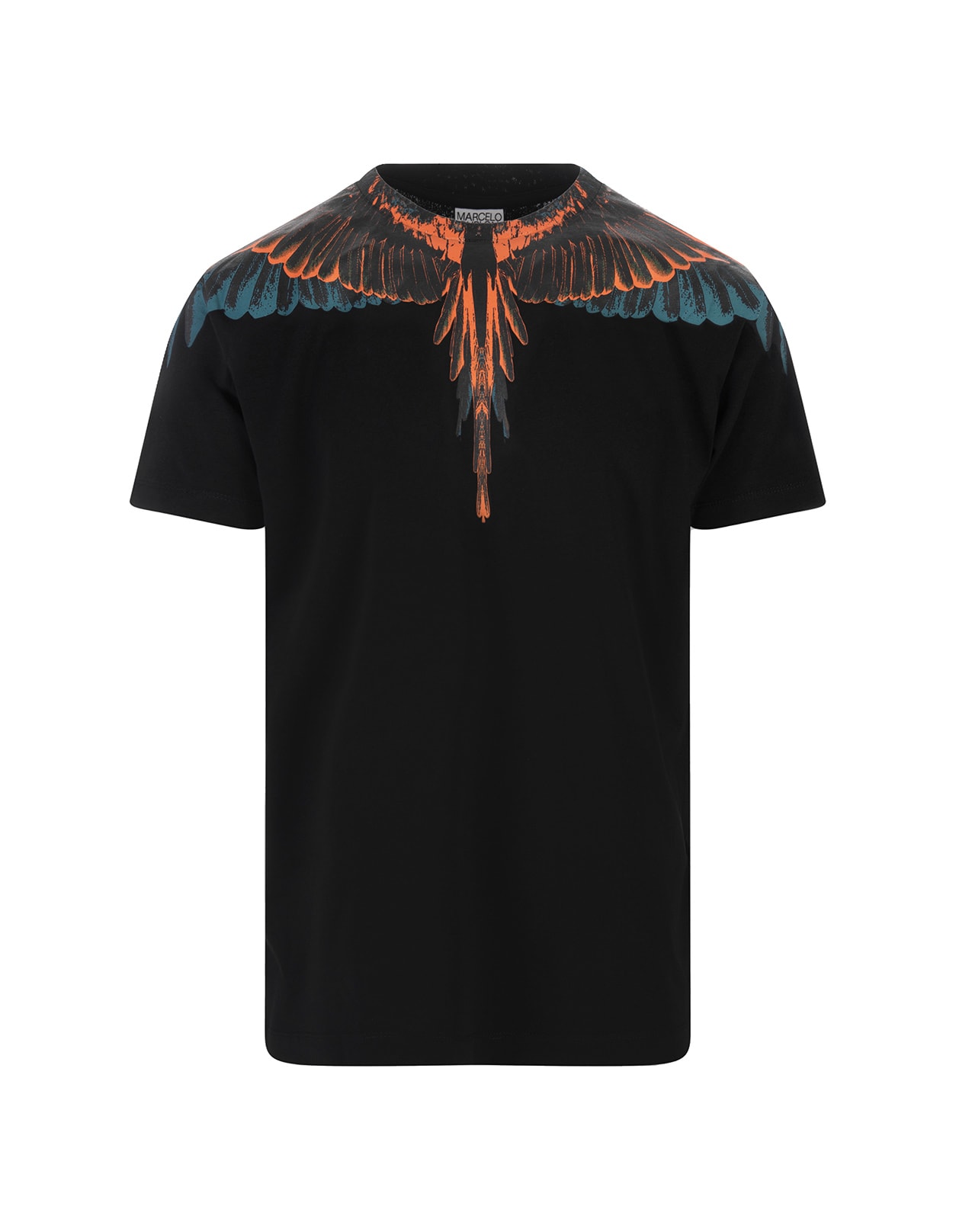 Marcelo Burlon Black T-shirt With Orange And Blue Wings