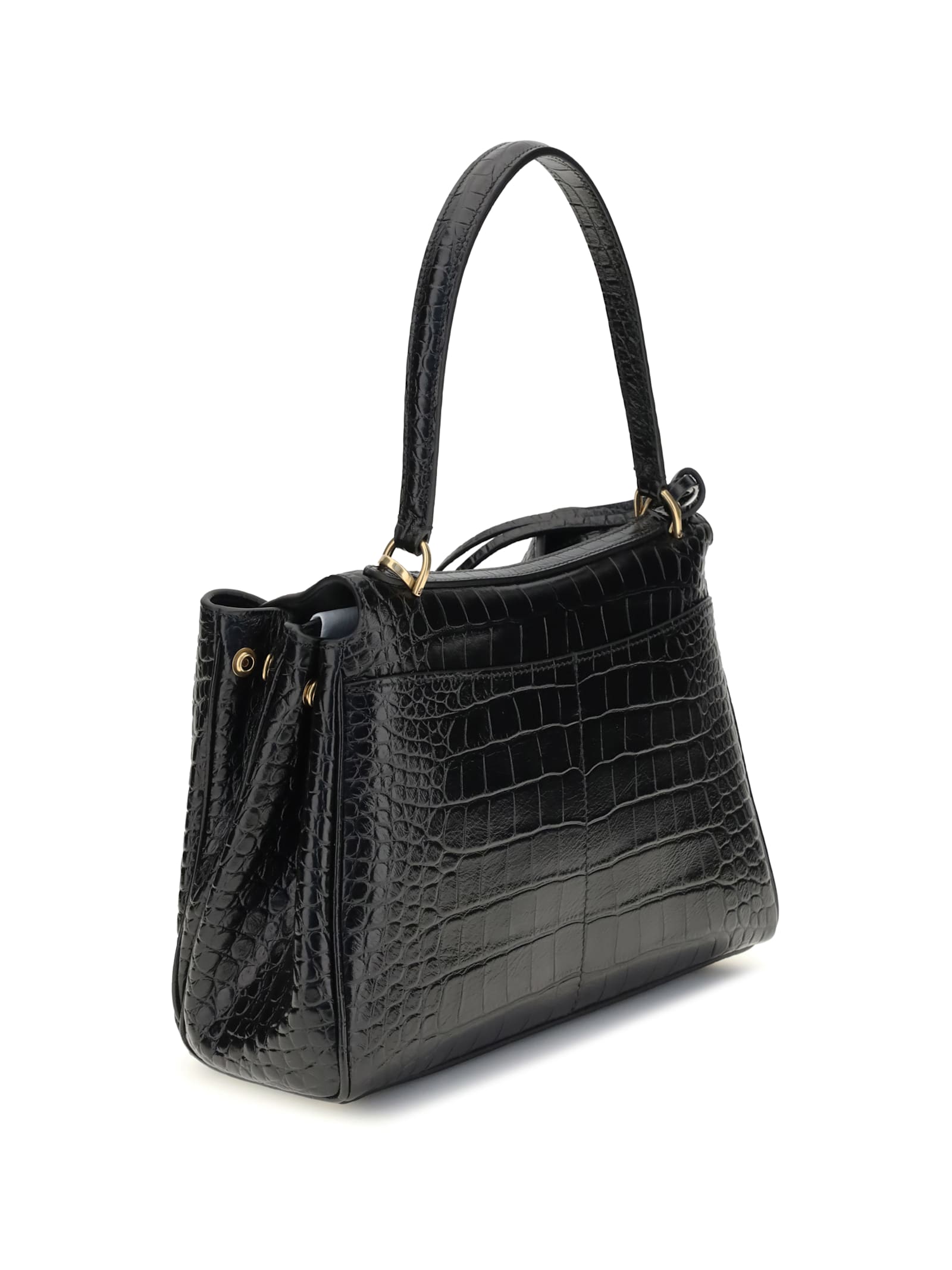 Balenciaga Women Rodeo Shoulder Bag In Crocodile-print Leather