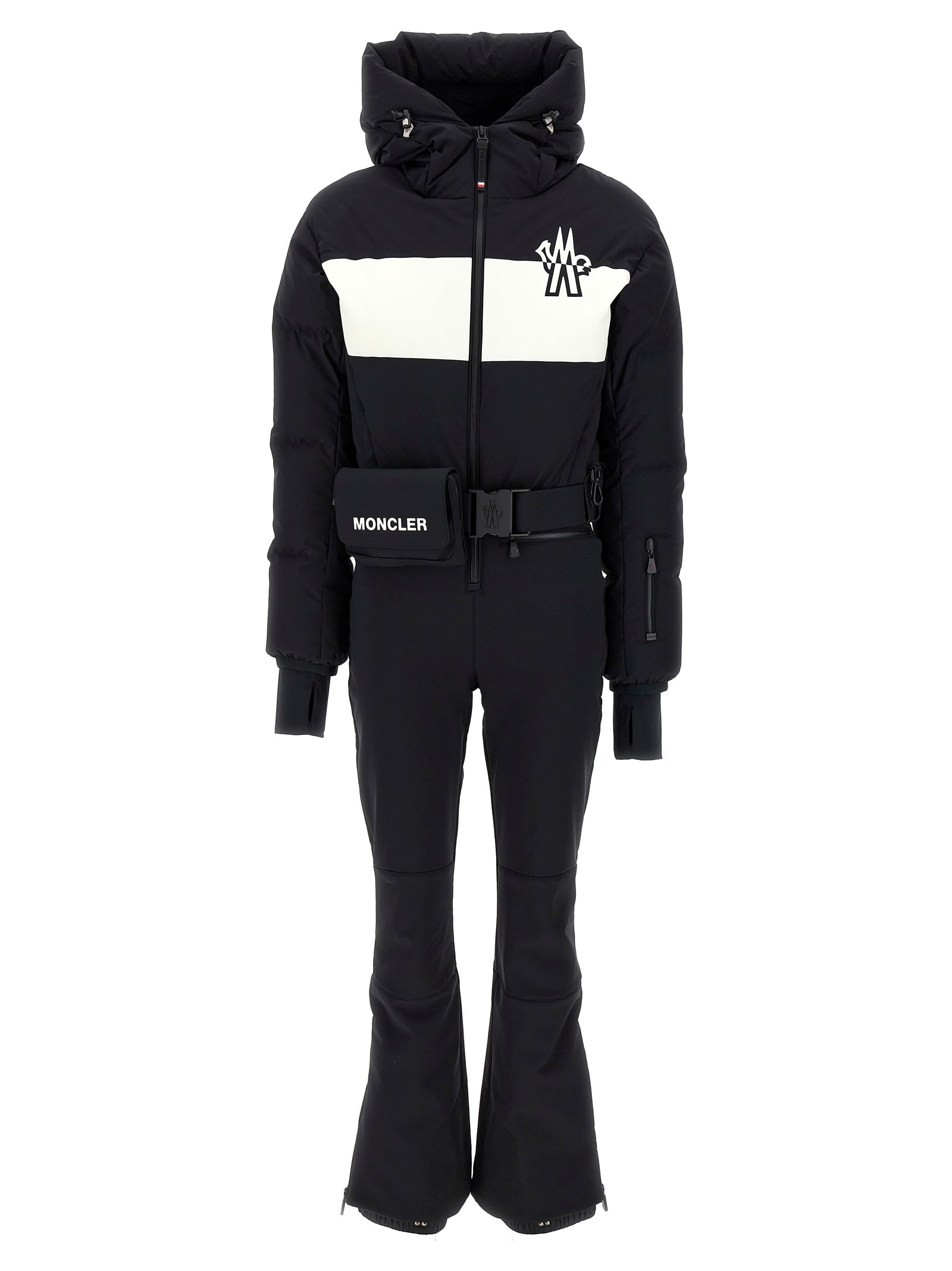 Shop Moncler Logo Ski Suit In White/black