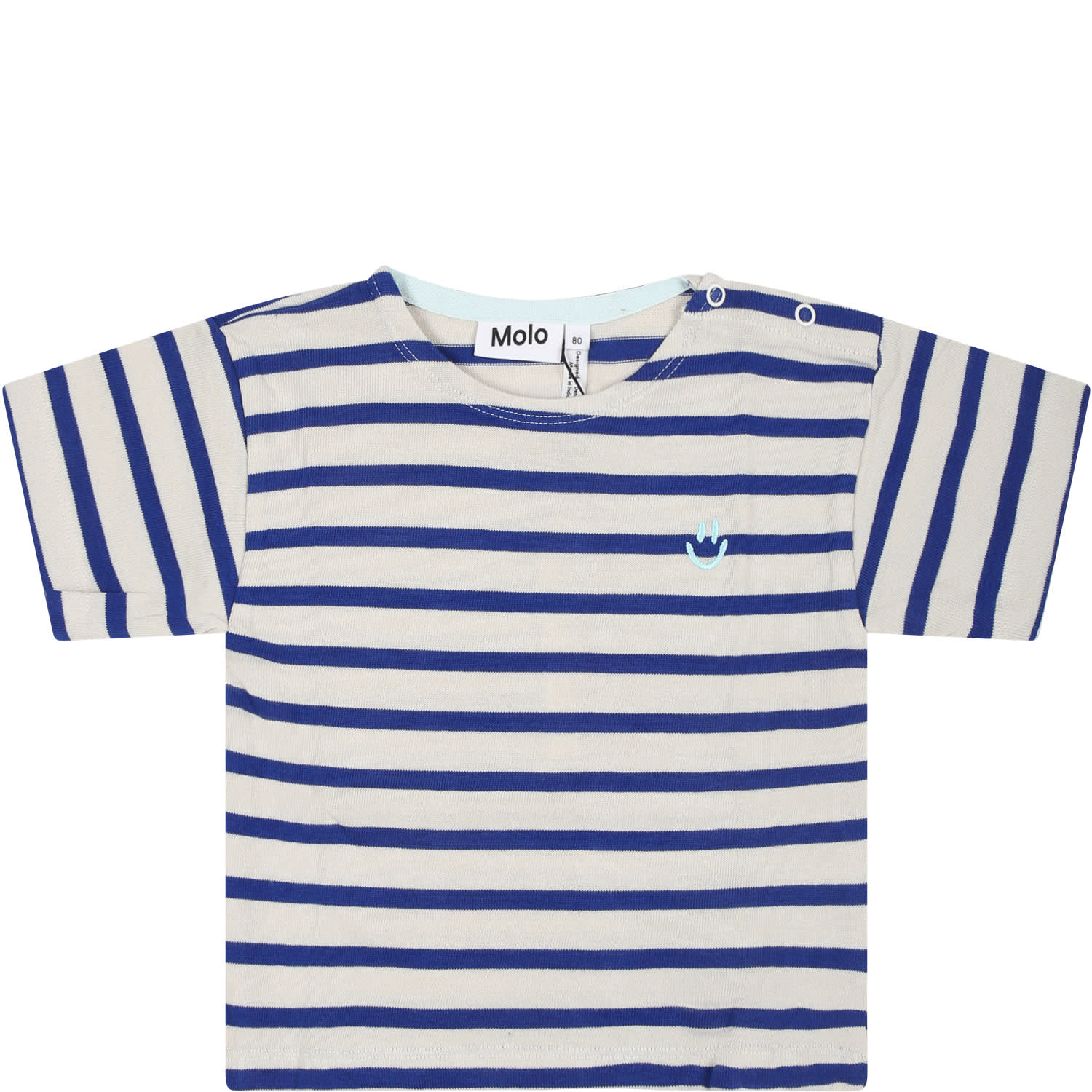 Molo Blue T-shirt For Baby Kids With Smiley In Multicolor
