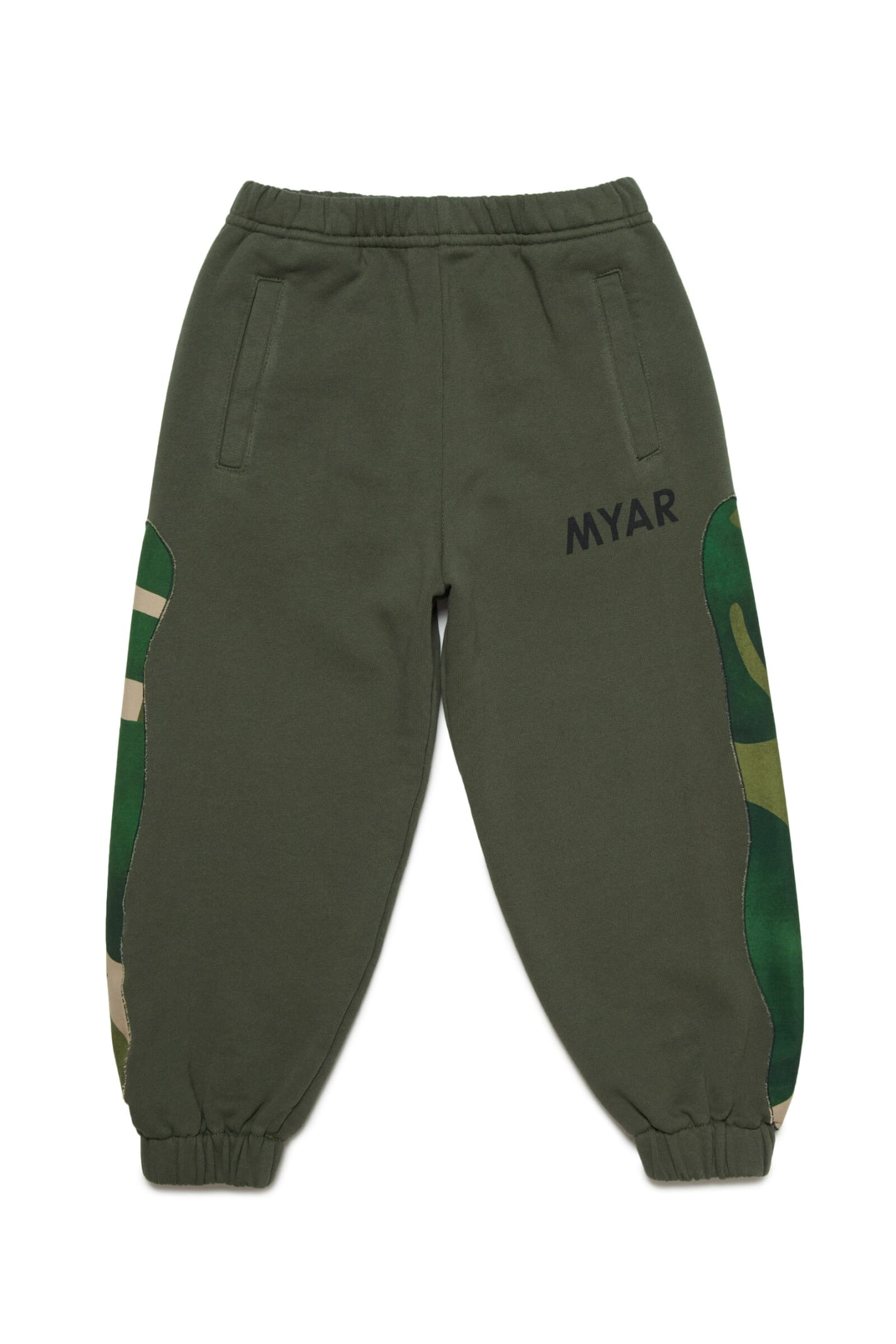 Myar Kids' Plush Jogger Trousers With Rainforest Patterned Fabric Applications In Green