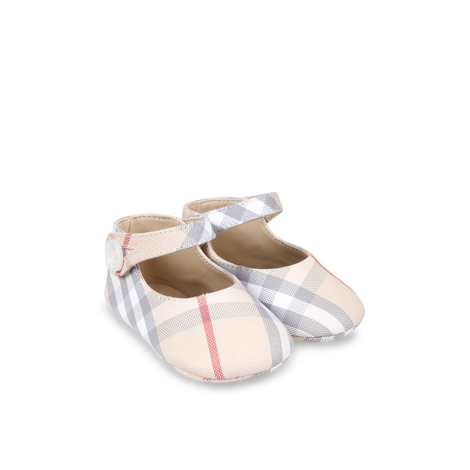 Shop Burberry Beige Mary Jane Ballet Flats For Baby Girl Vintage Check In Pale Stone